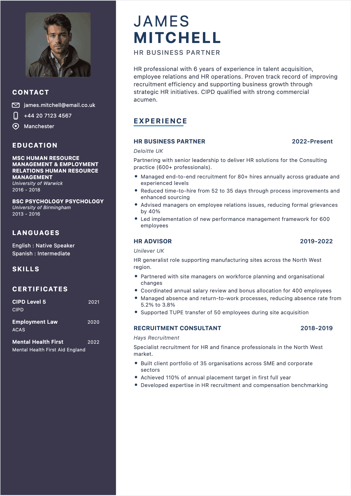 Resume HR Specialist Confirmé - HR Specialist Resume