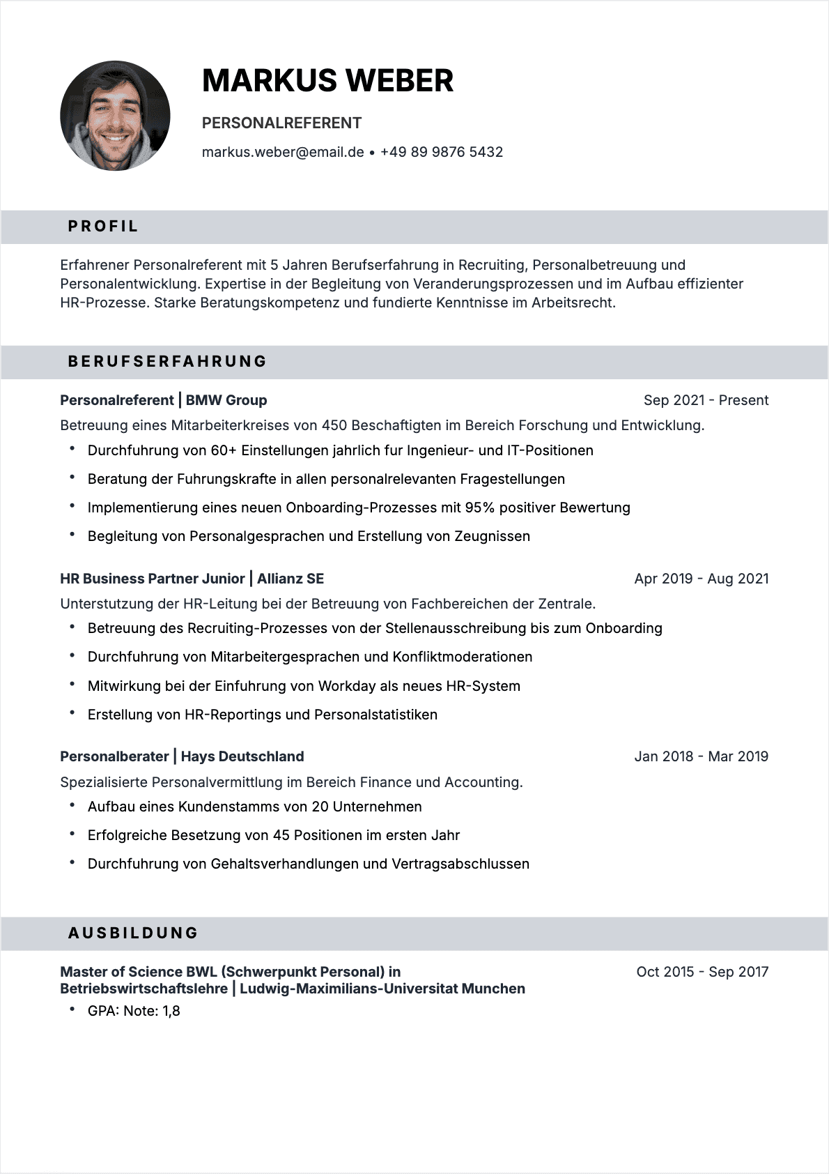 HR-Spezialist Confirmé - HR-Spezialist Lebenslauf