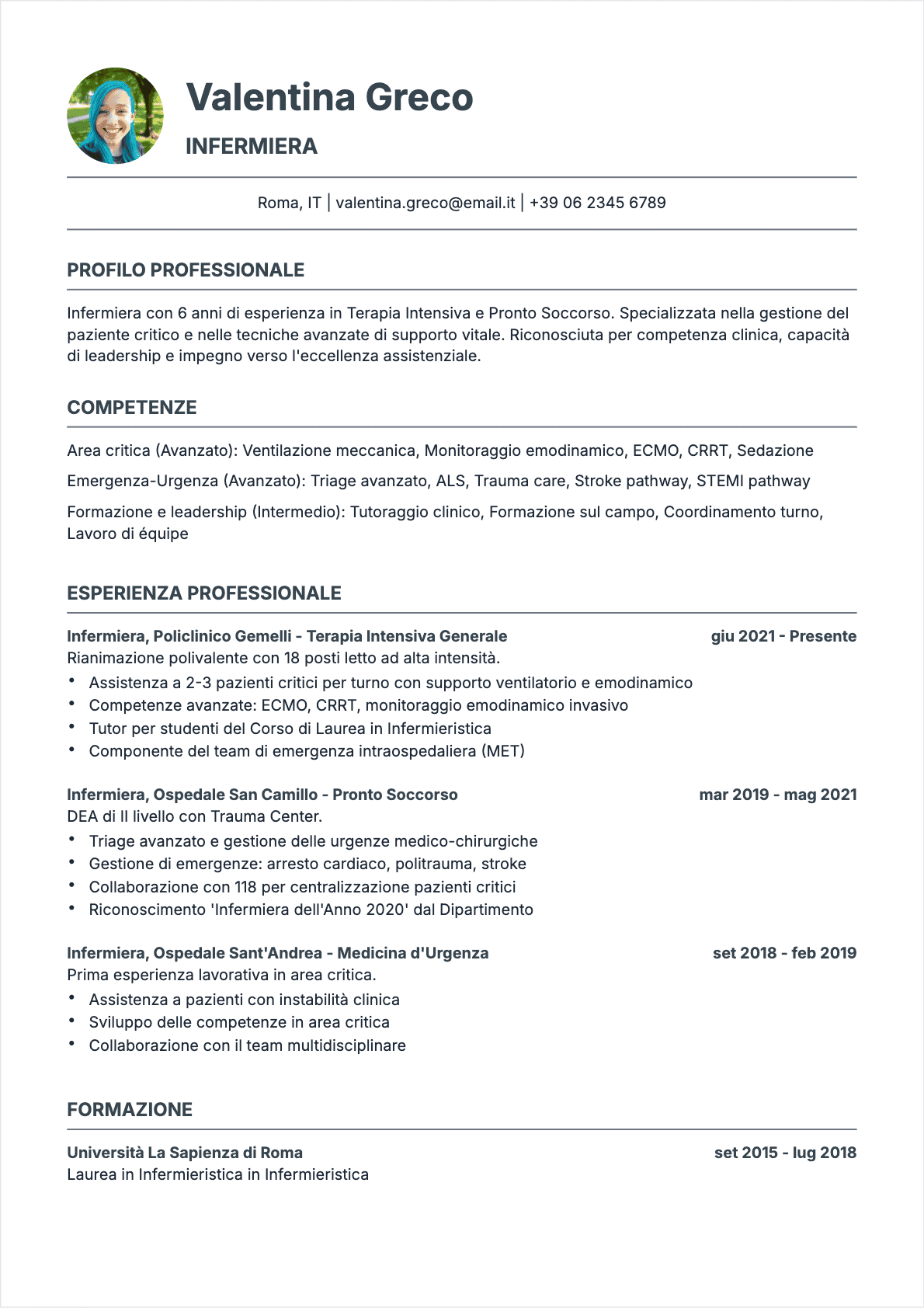 CV Infermiere Confirmé - CV Infermiere