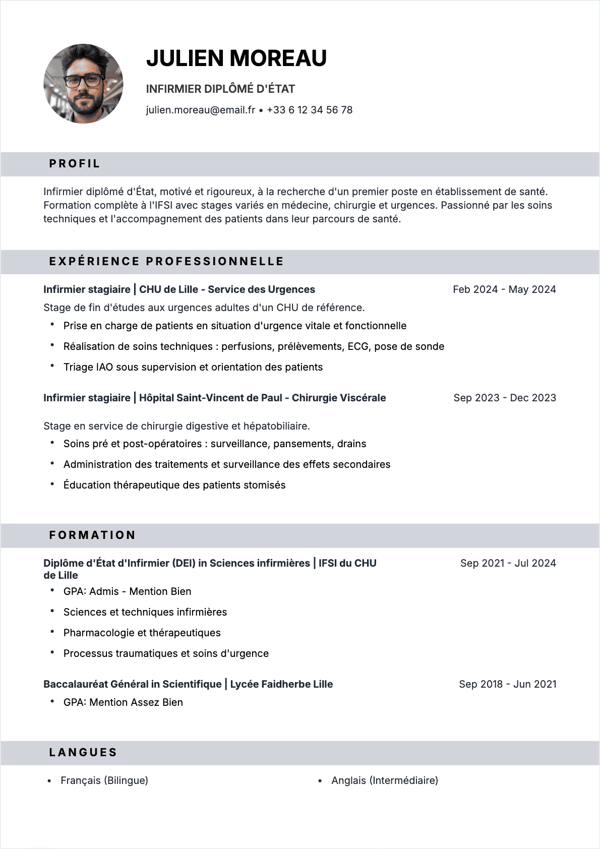 Infirmier Junior - CV Infirmier