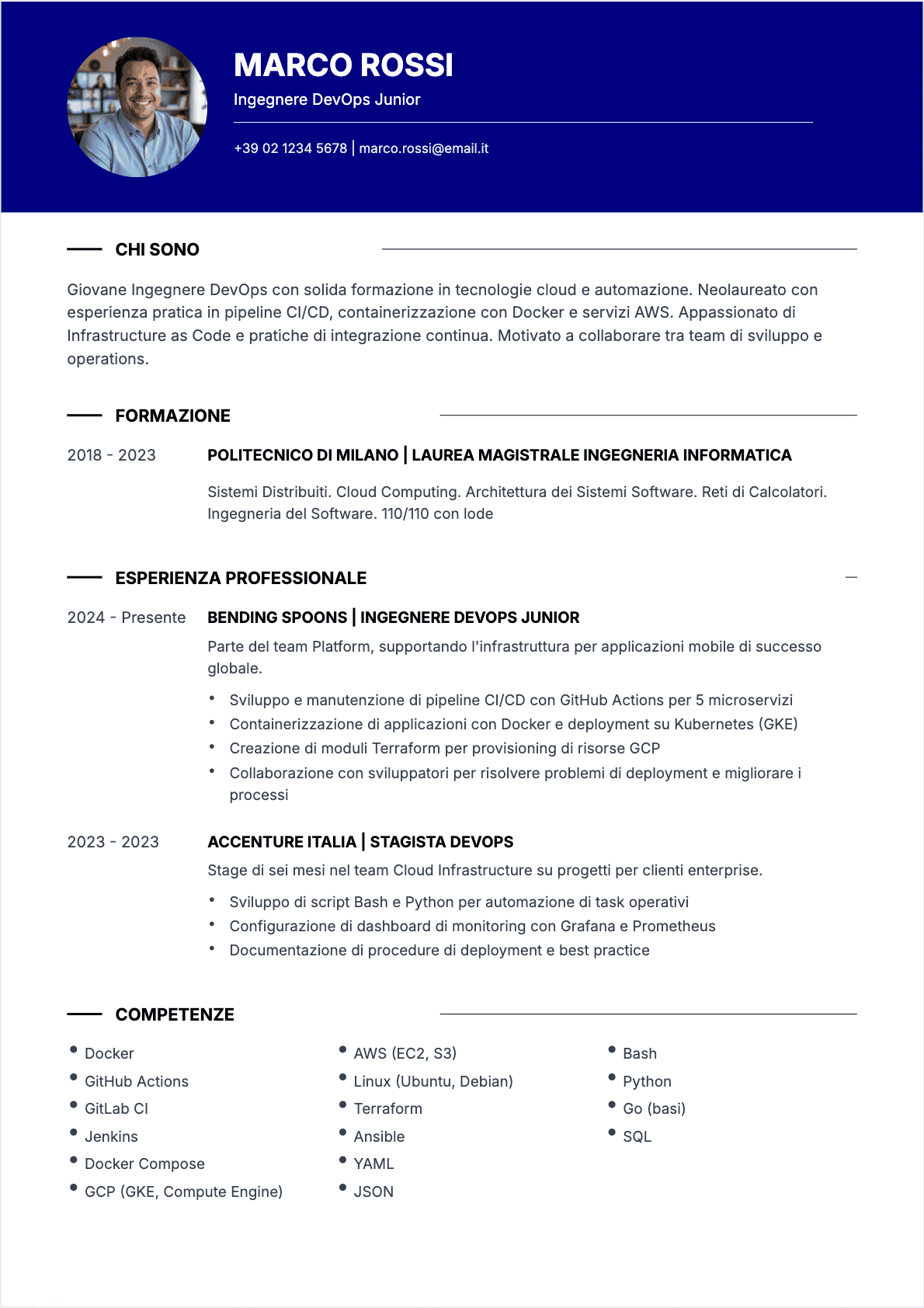 CV Ingegnere DevOps Junior - CV Ingegnere DevOps