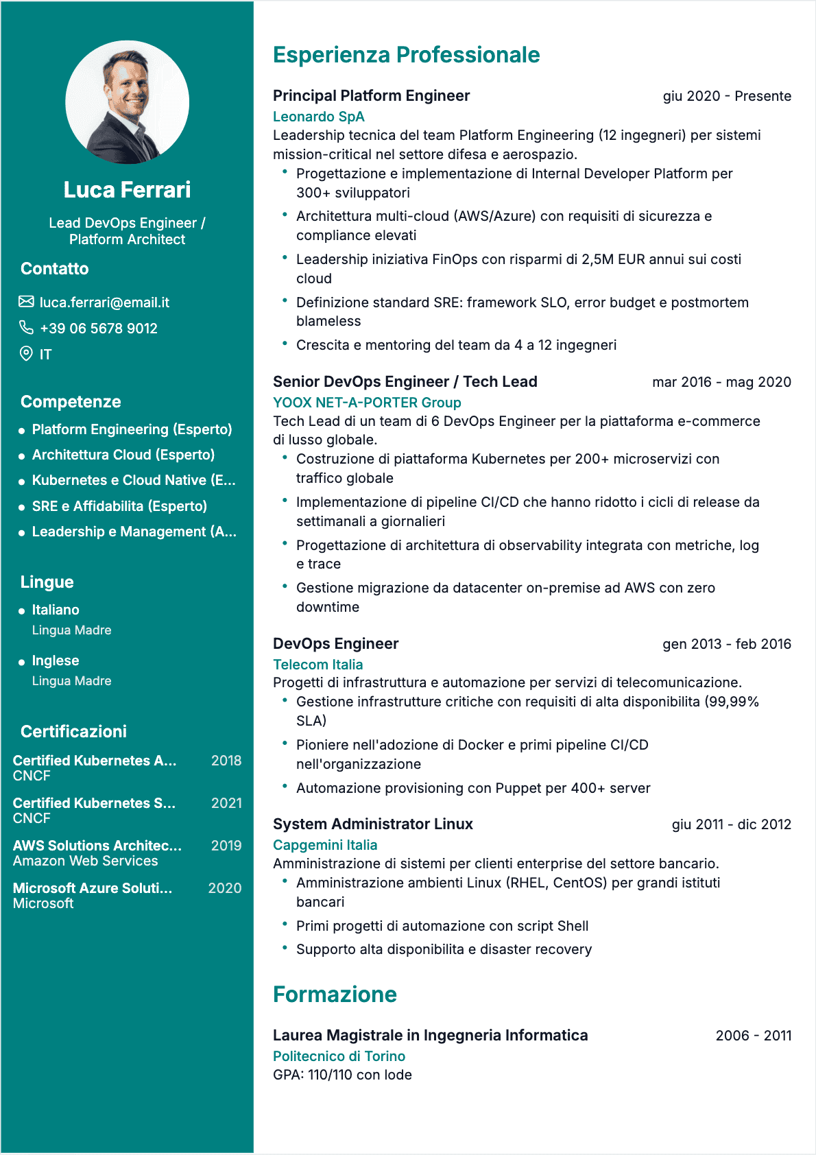 CV Ingegnere DevOps Senior - CV Ingegnere DevOps