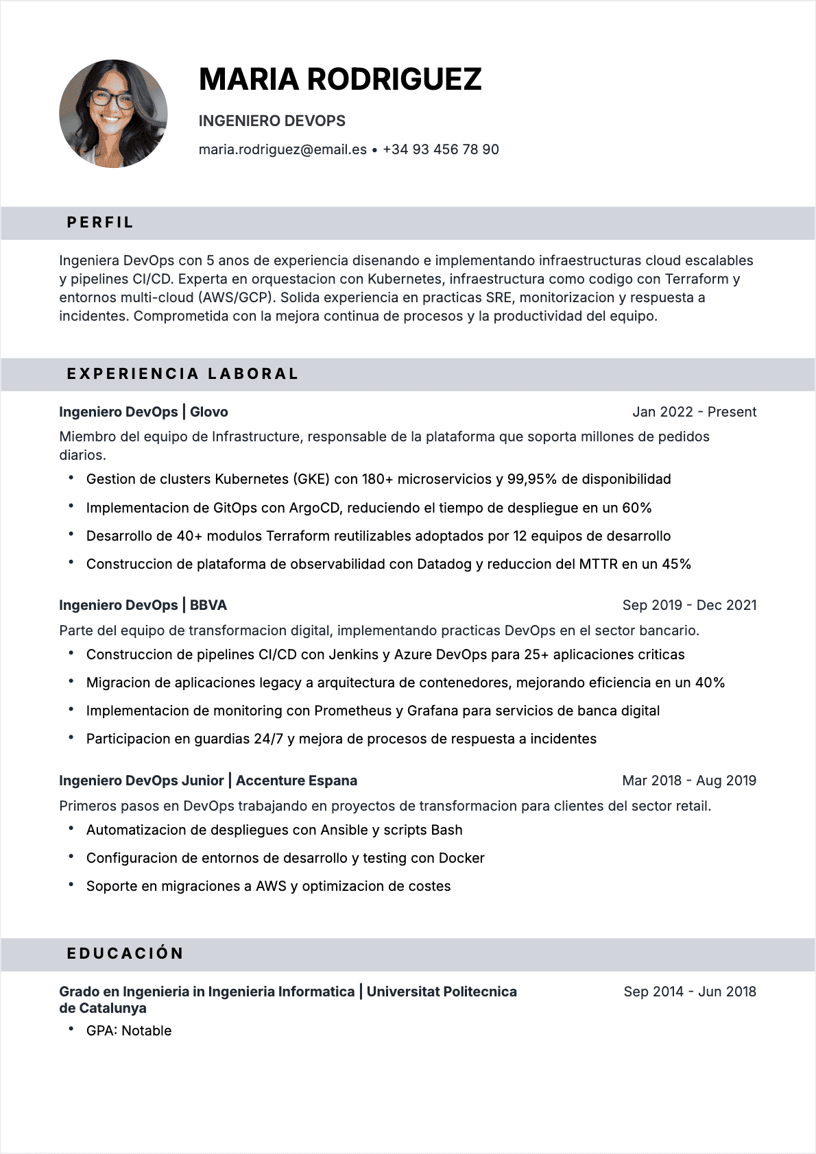 Ingeniero DevOps Confirmé - CV Ingeniero DevOps