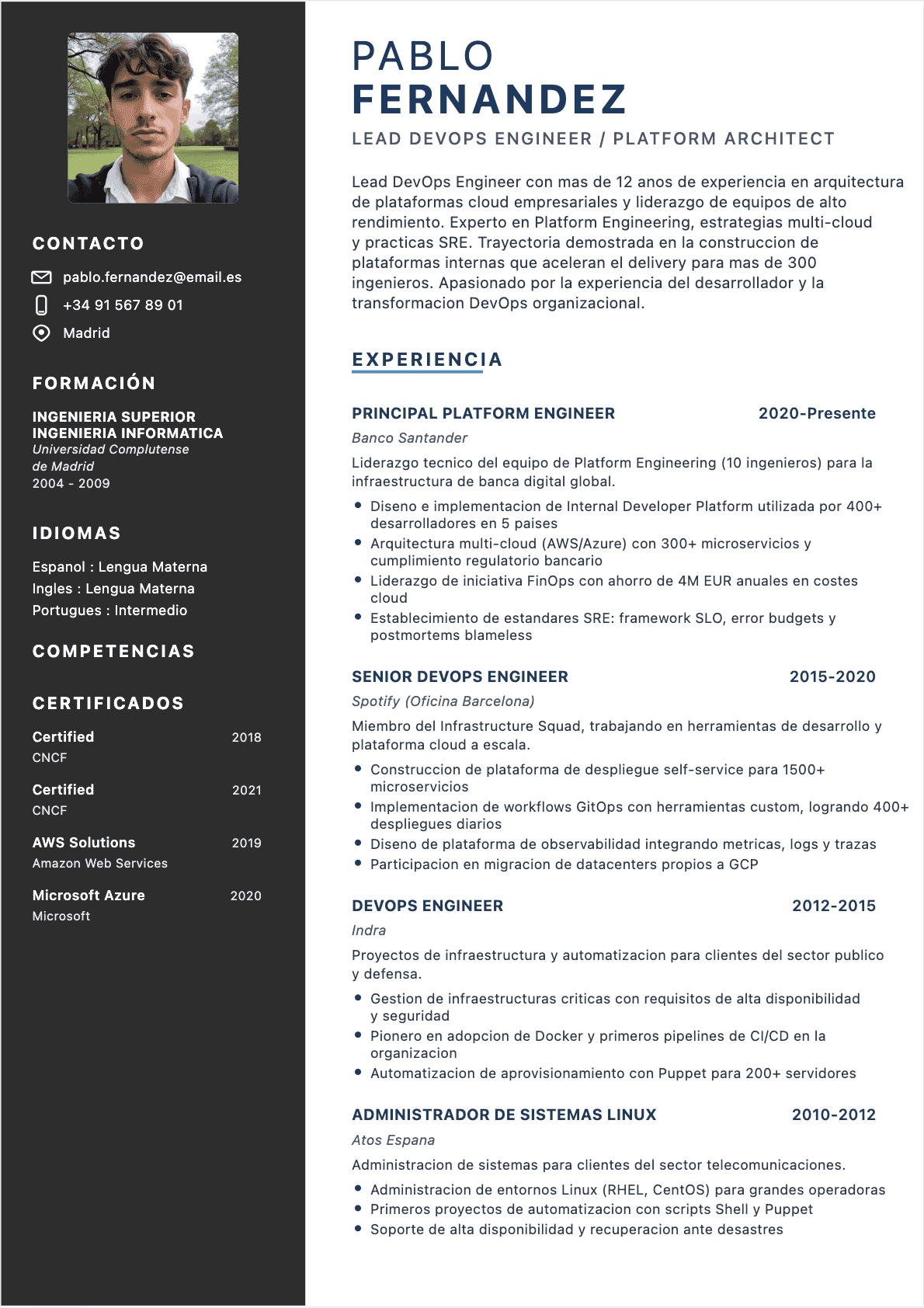Ingeniero DevOps Senior - CV Ingeniero DevOps