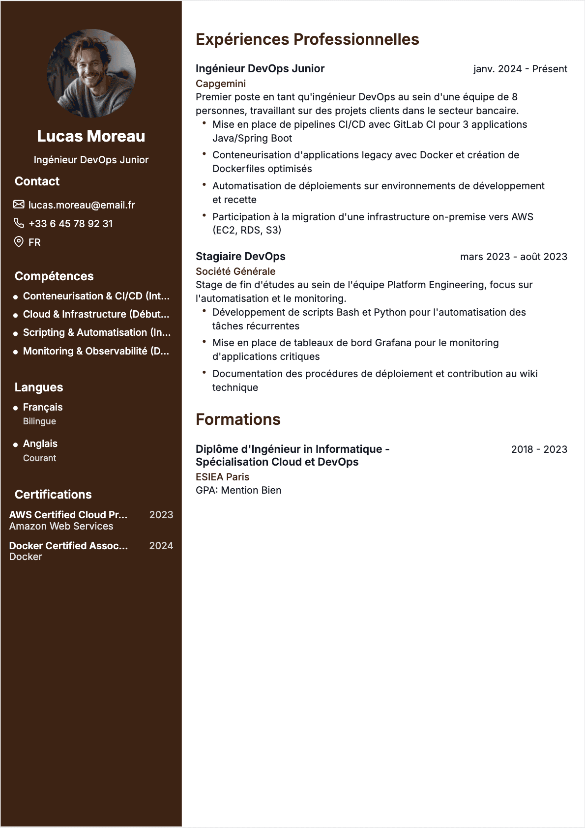 Ingénieur DevOps Junior - CV Ingénieur DevOps