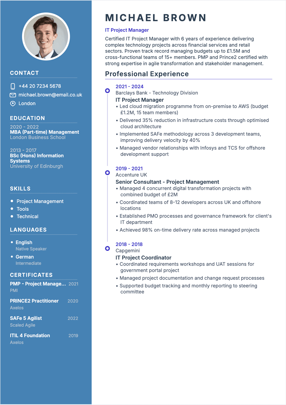Resume IT Project Manager Confirmé - IT Project Manager Resume