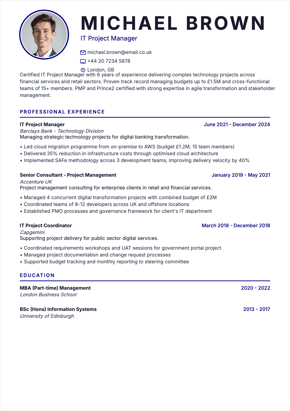 IT Project Manager Confirmé - IT Project Manager Resume