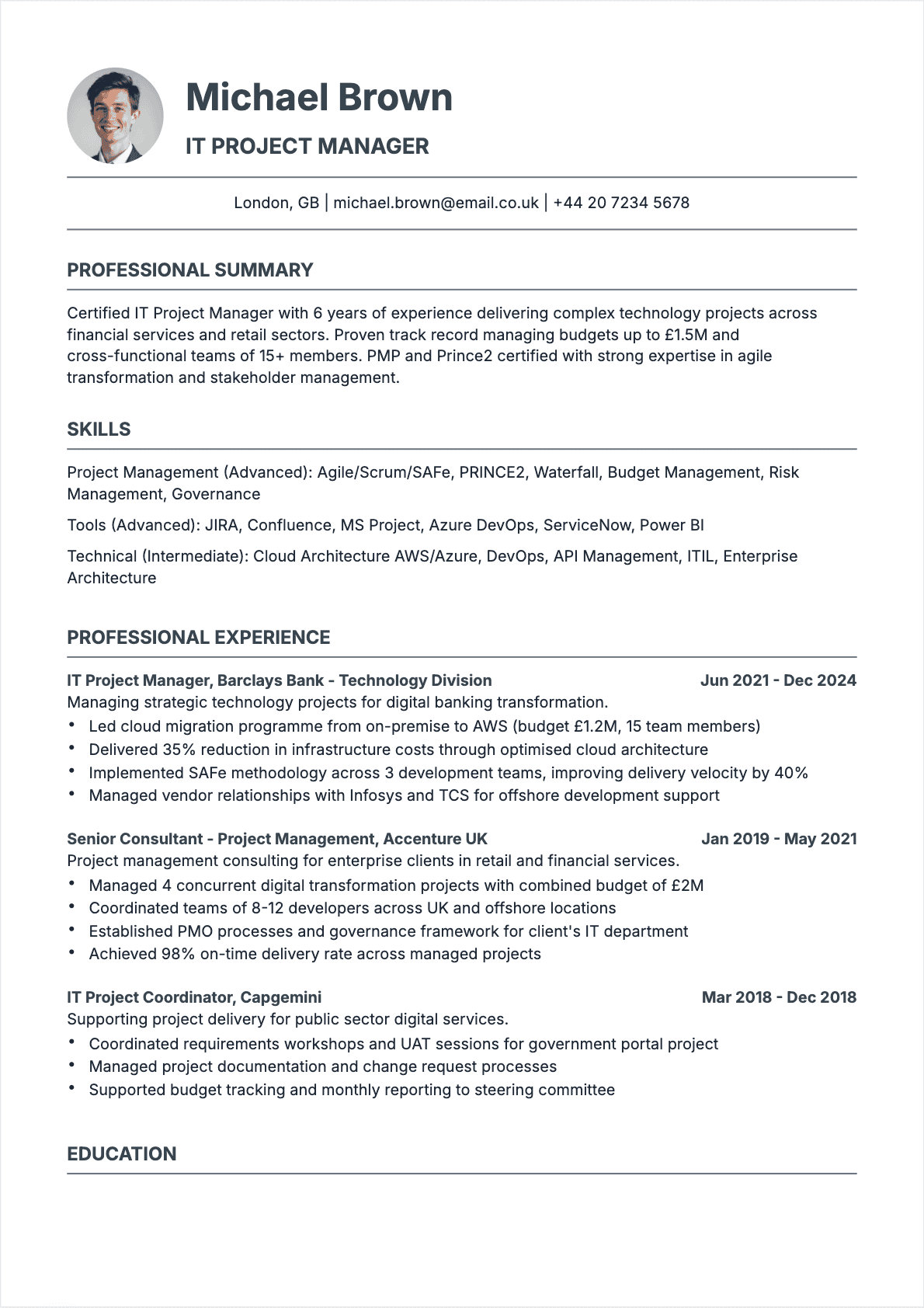 IT Project Manager Confirmé - IT Project Manager Resume