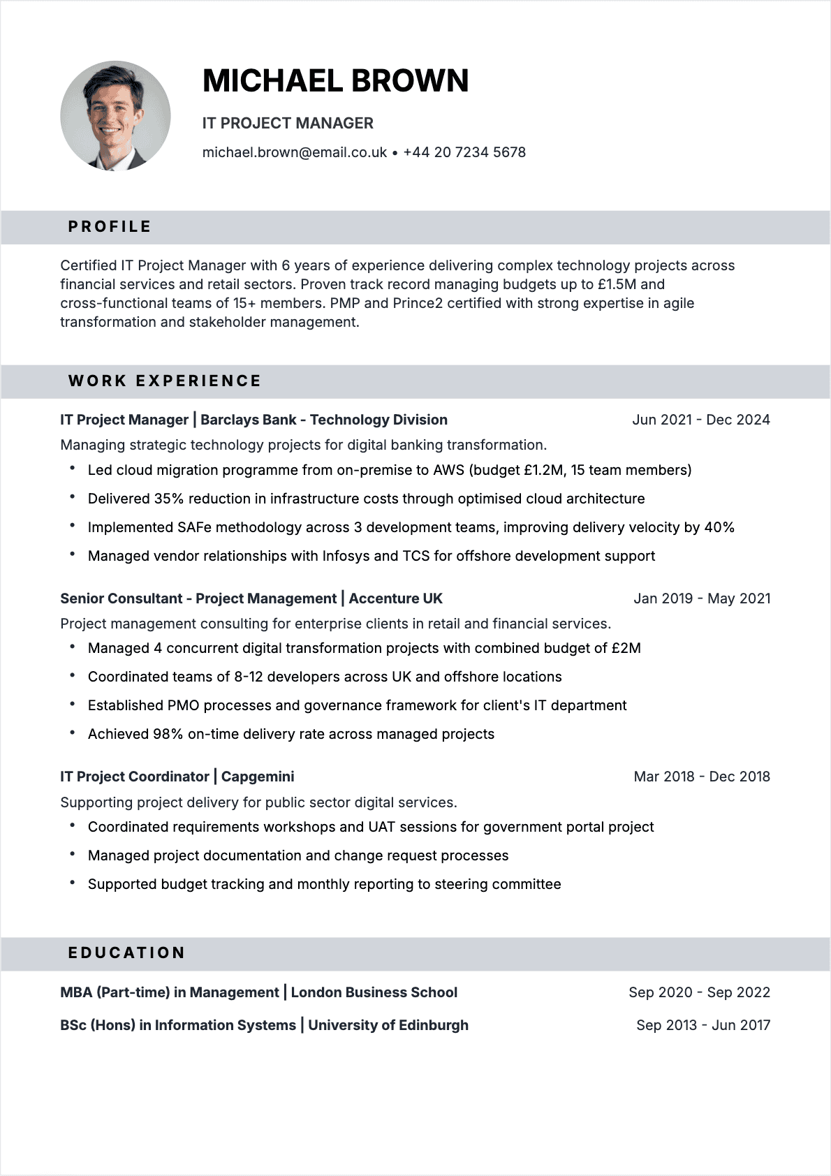 Resume IT Project Manager Confirmé - IT Project Manager Resume