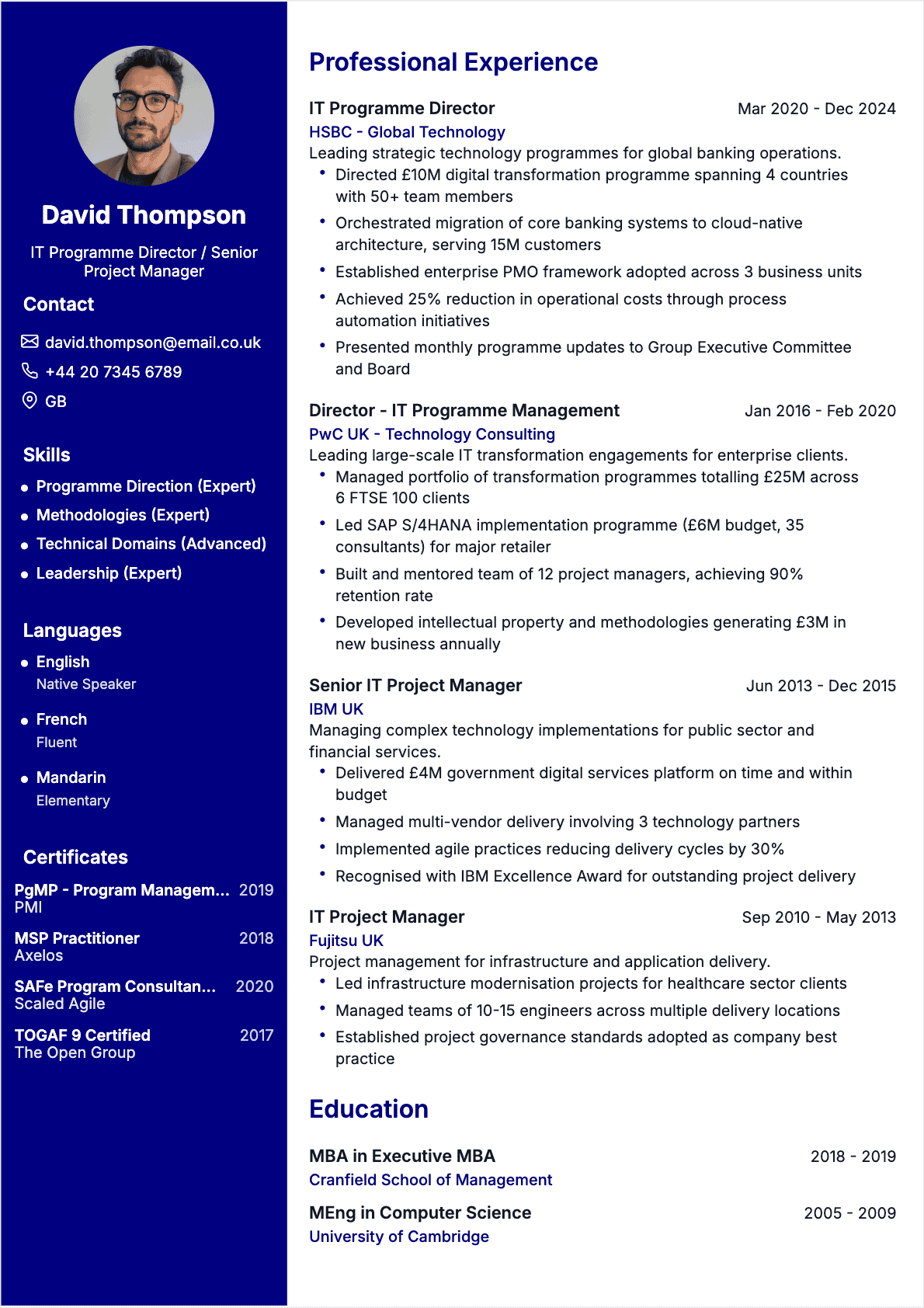 IT Project Manager Senior - IT Project Manager Resume