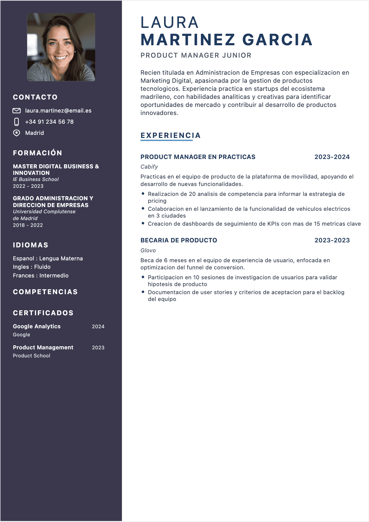 CV Jefe de producto Junior - CV Jefe de producto