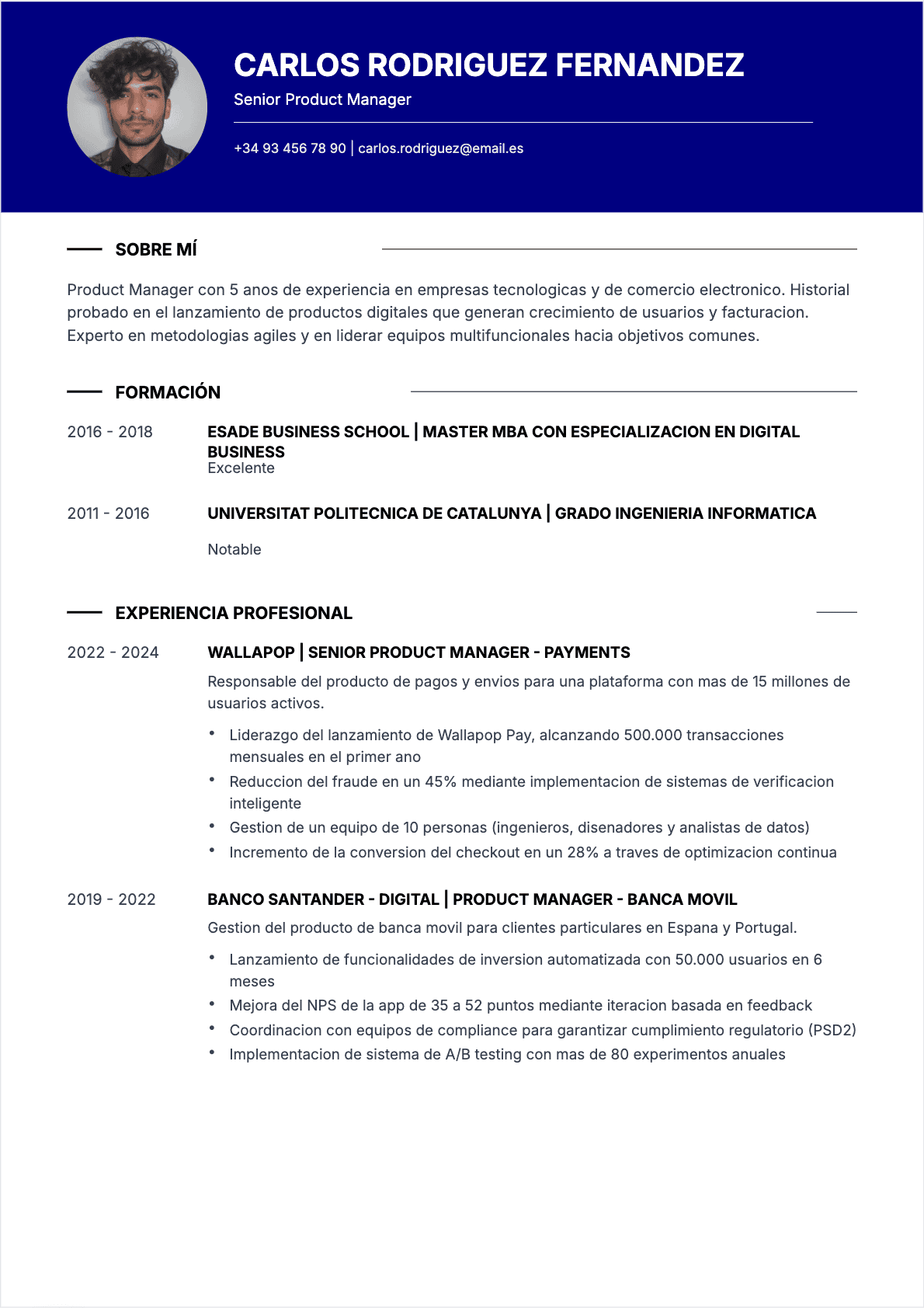 CV Jefe de producto Confirmé - CV Jefe de producto
