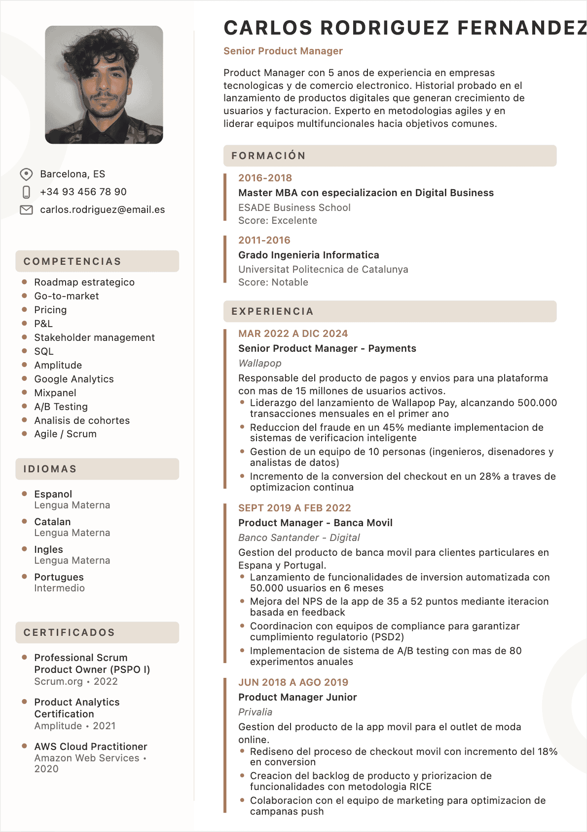 CV Jefe de producto