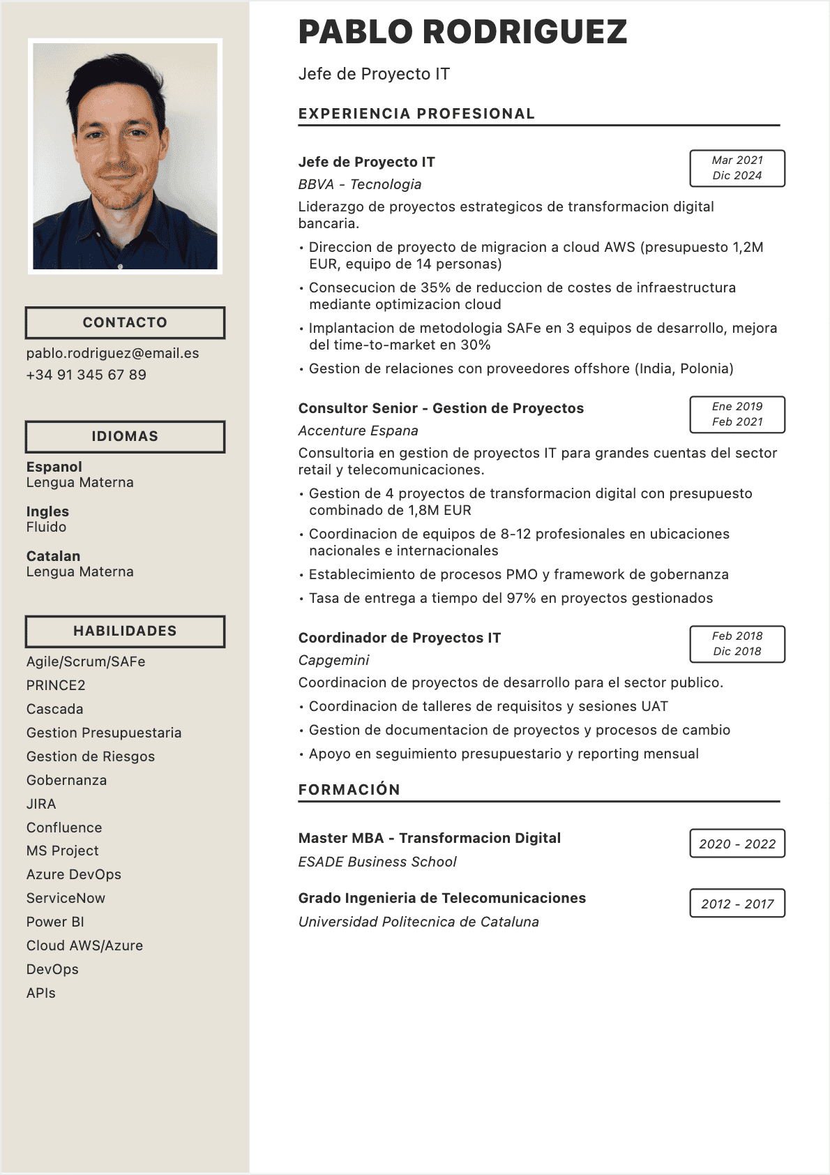 Jefe de proyecto IT Confirmé - CV Jefe de proyecto IT