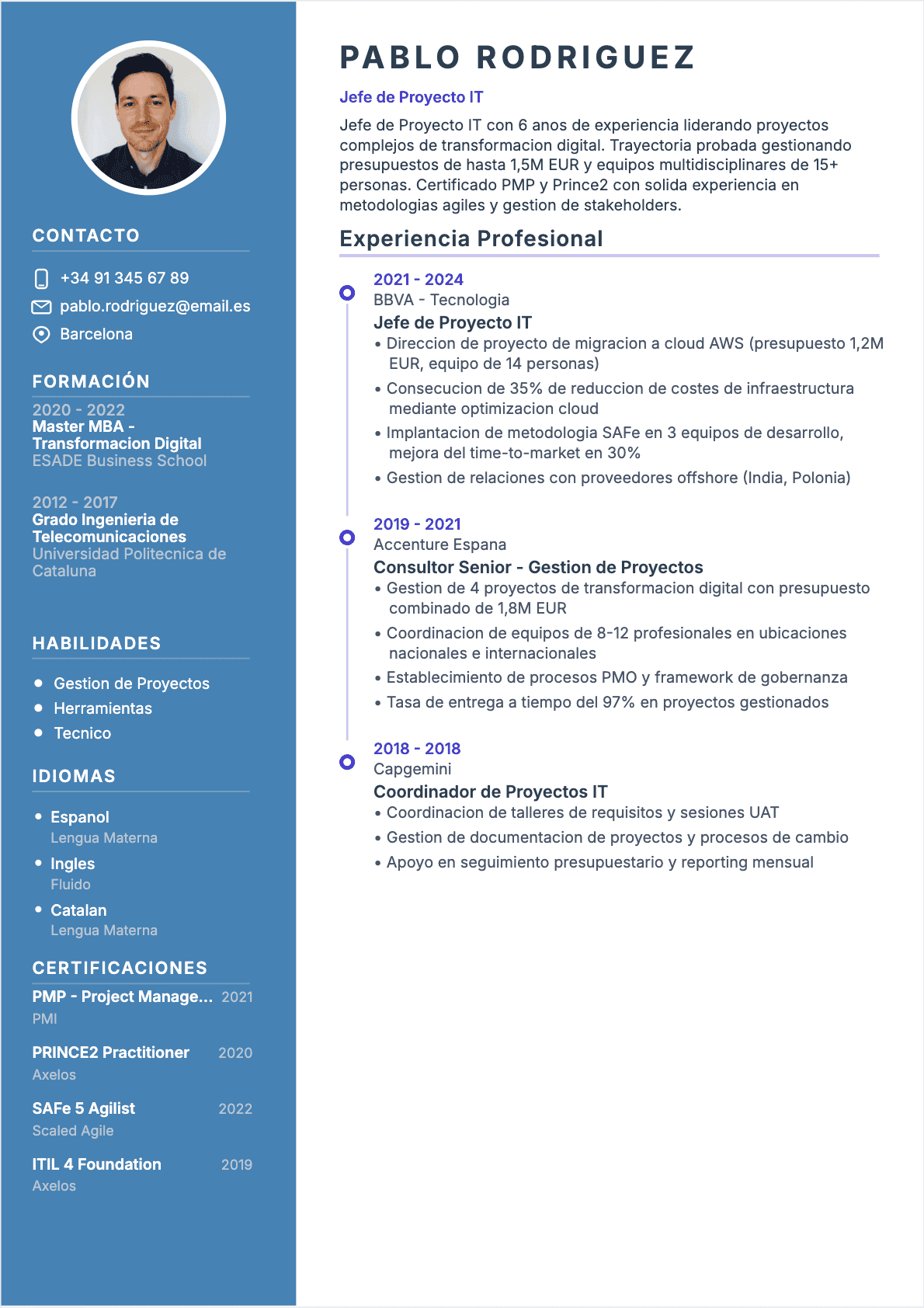 CV Jefe de proyecto IT