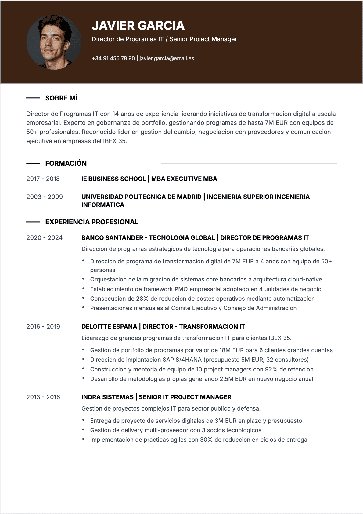 CV Jefe de proyecto IT Senior - CV Jefe de proyecto IT