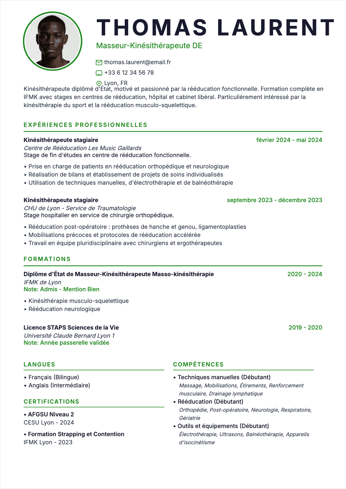 Kinésithérapeute Junior - CV Kinésithérapeute