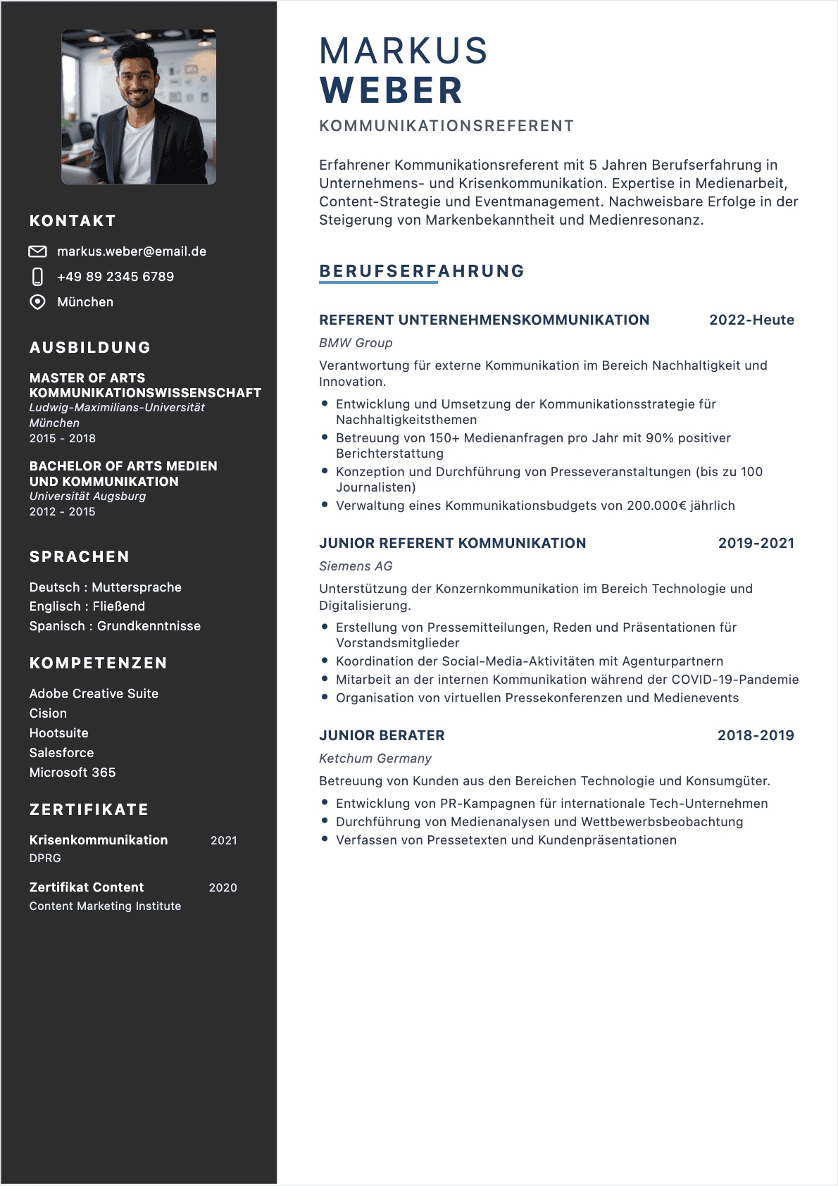 Kommunikationsspezialist Confirmé - Kommunikationsspezialist Lebenslauf