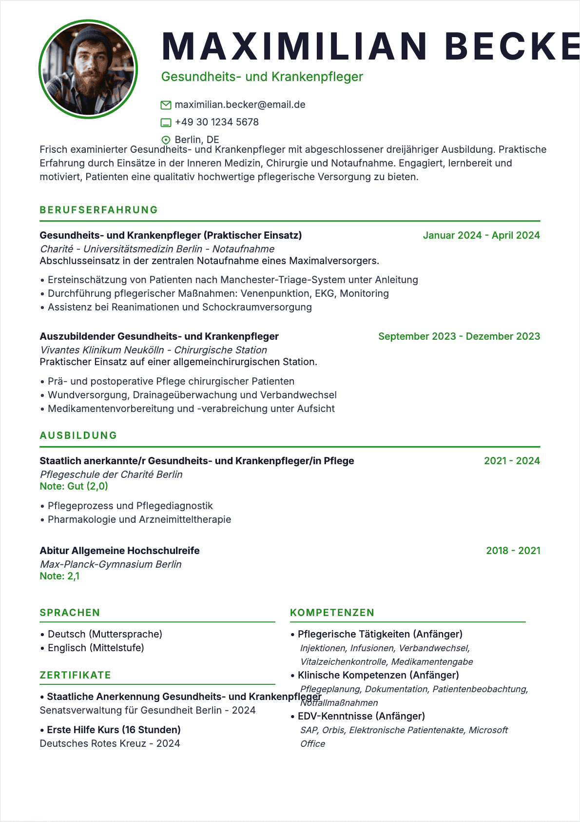 CV Krankenpfleger Junior - Krankenpfleger Lebenslauf