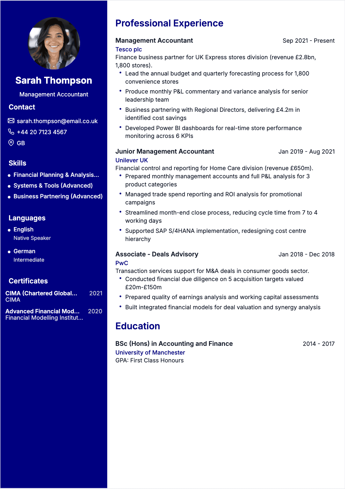 Resume Management Controller Confirmé - Management Controller Resume