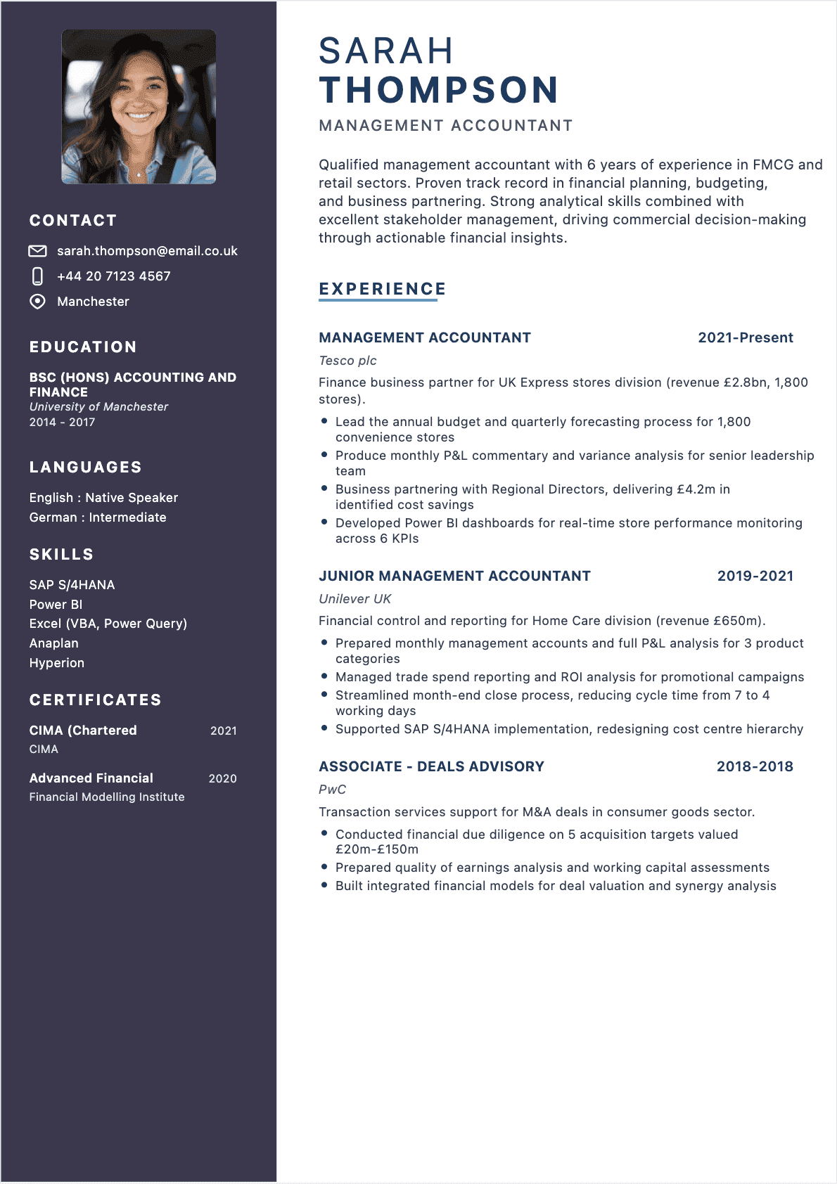 Resume Management Controller Confirmé - Management Controller Resume