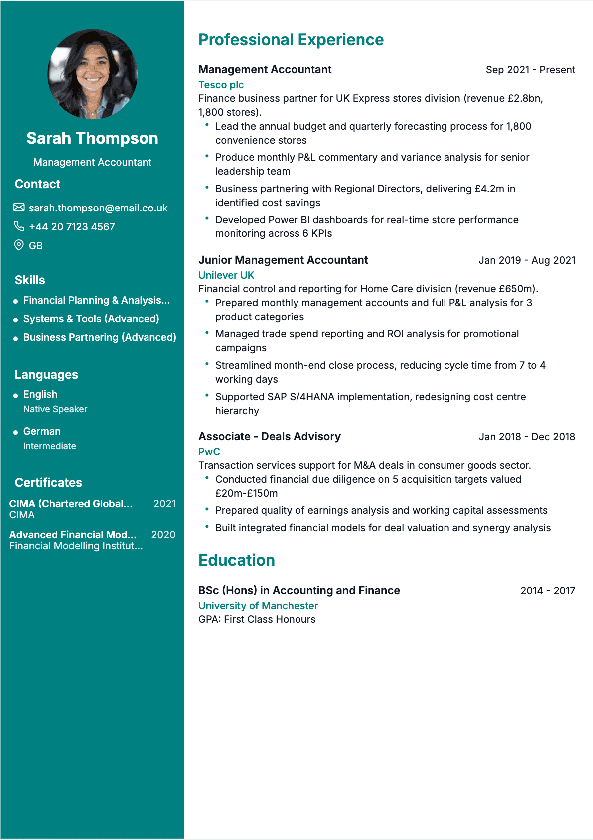 Resume Management Controller Confirmé - Management Controller Resume