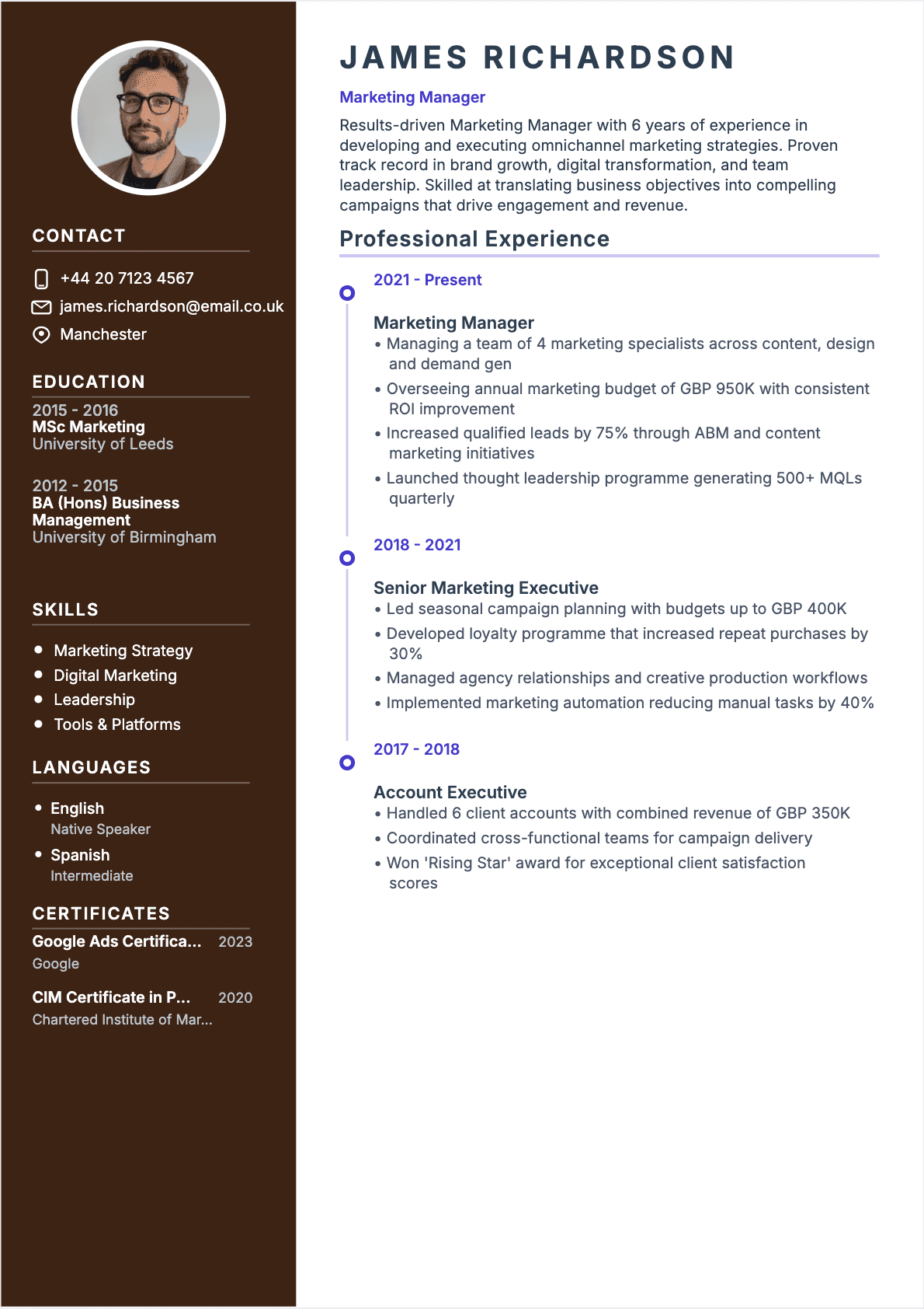 Resume Marketing Manager Confirmé - Marketing Manager Resume