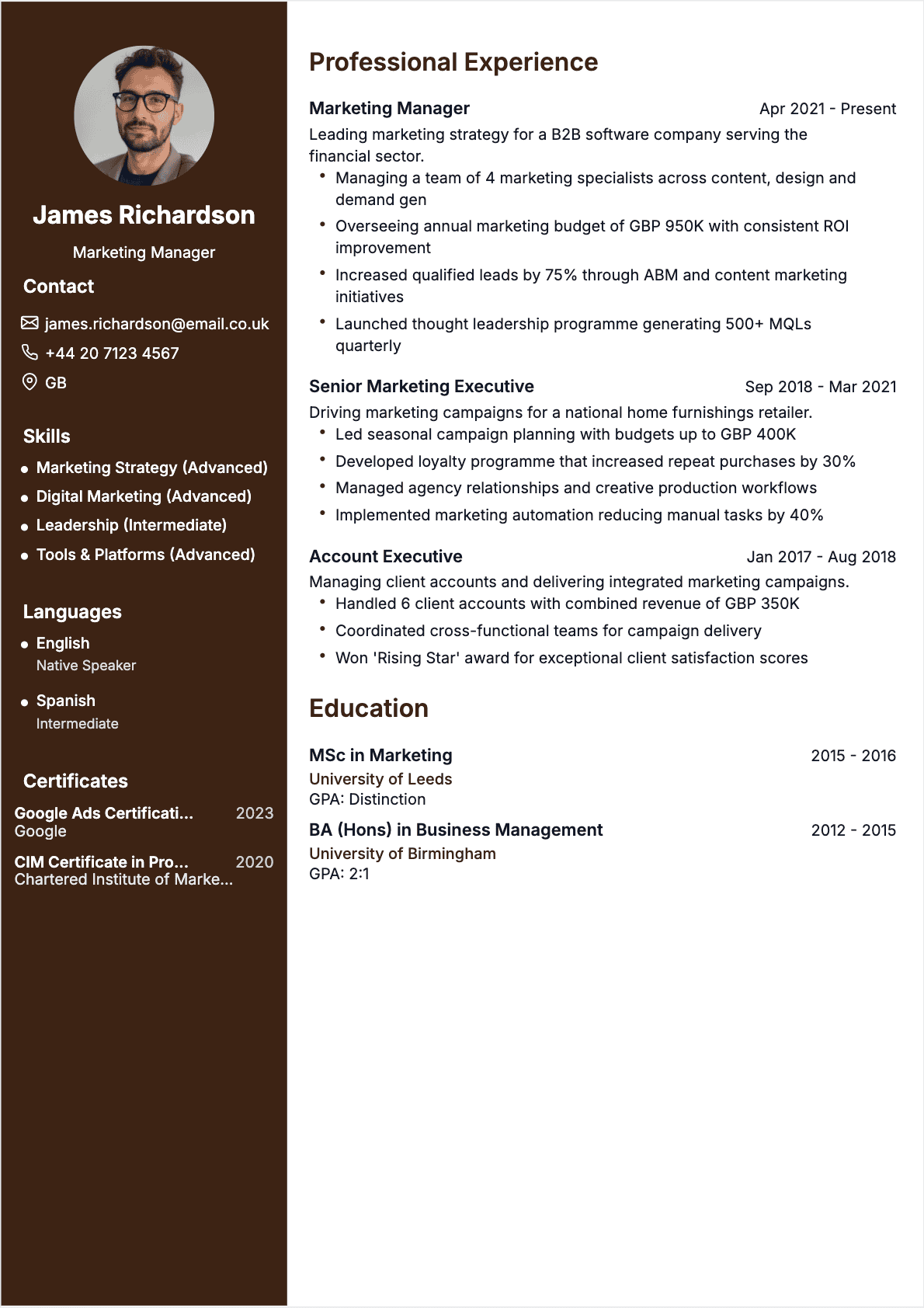 Resume Marketing Manager Confirmé - Marketing Manager Resume