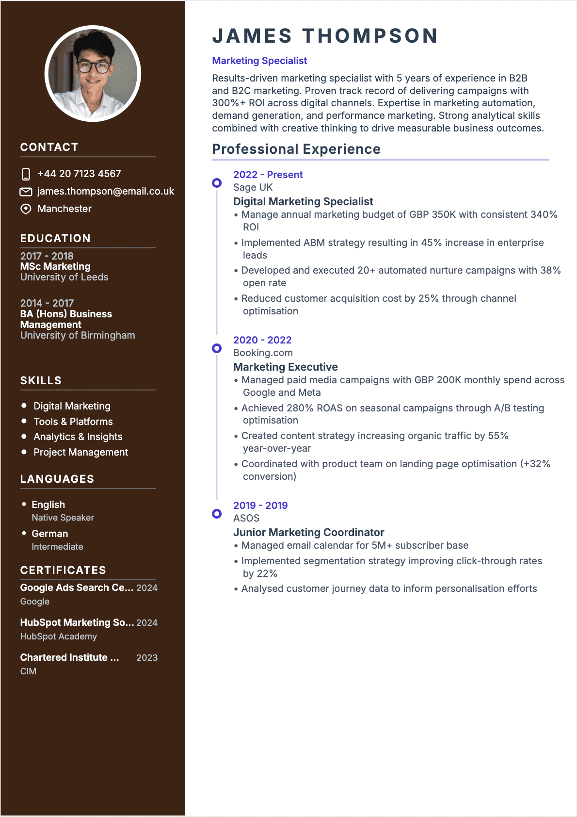 Marketing Officer resume template - Intermediate level | Professional ATS-optimized template