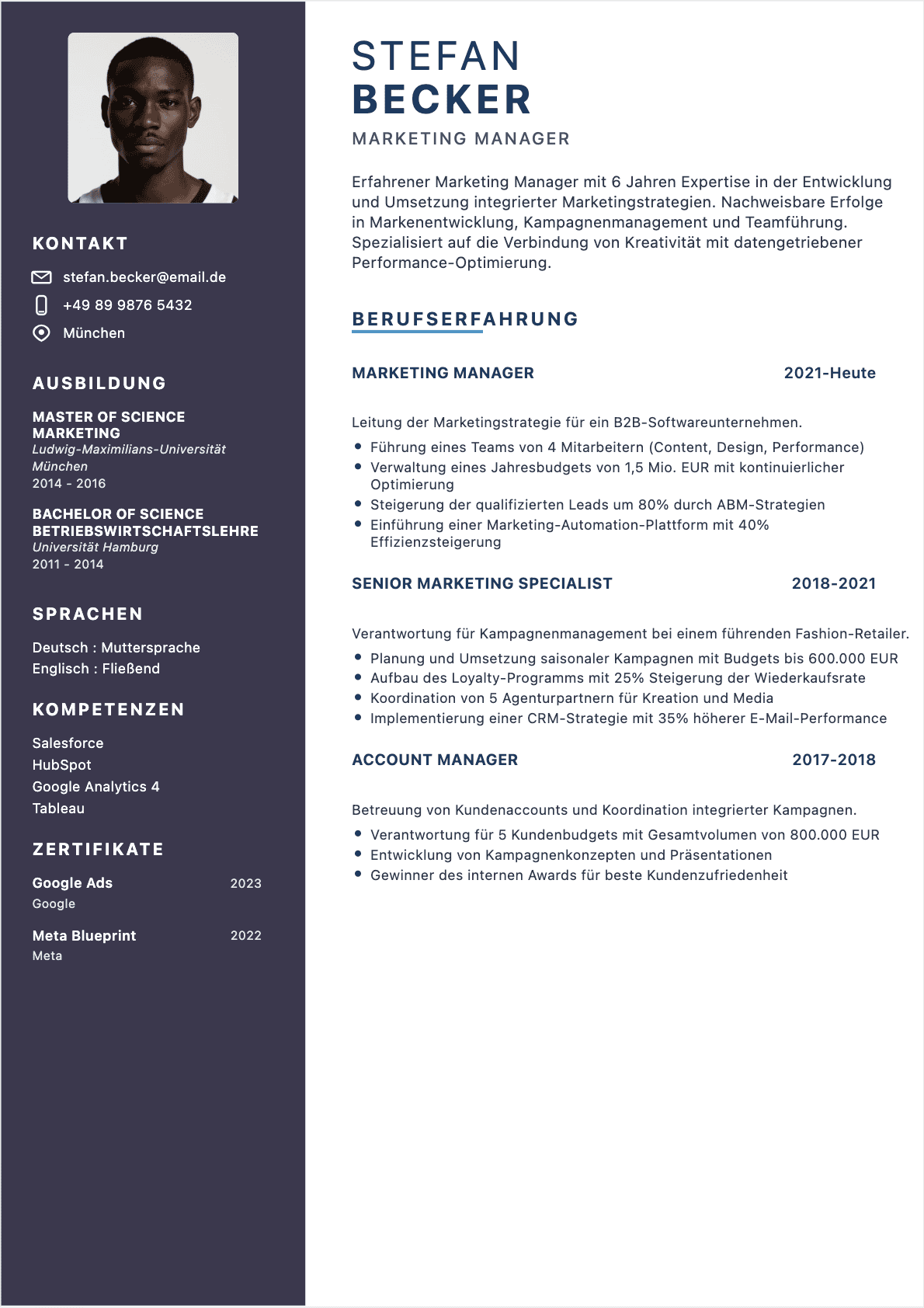 CV Marketingleiter Confirmé - Marketingleiter Lebenslauf