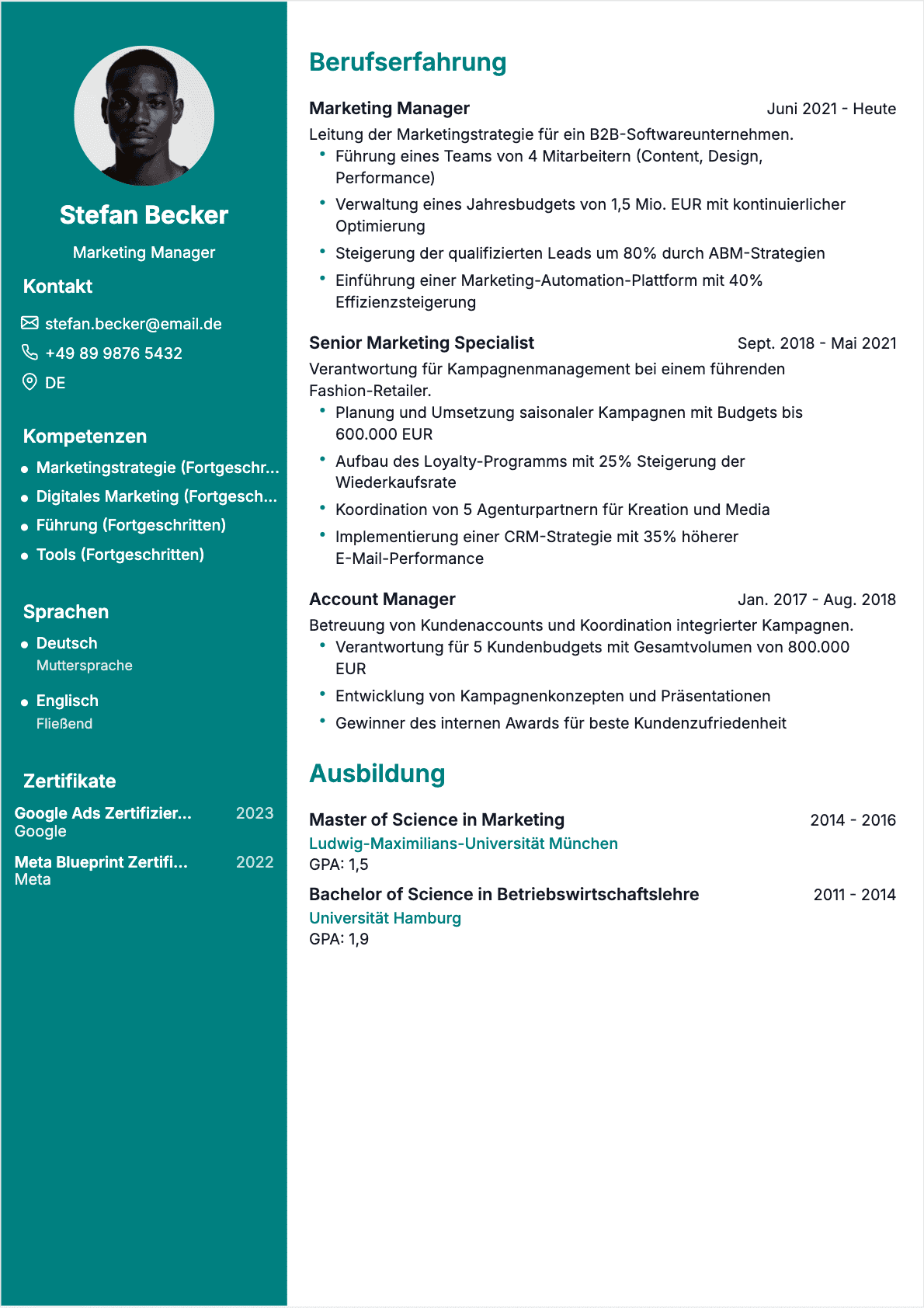 CV Marketingleiter Confirmé - Marketingleiter Lebenslauf