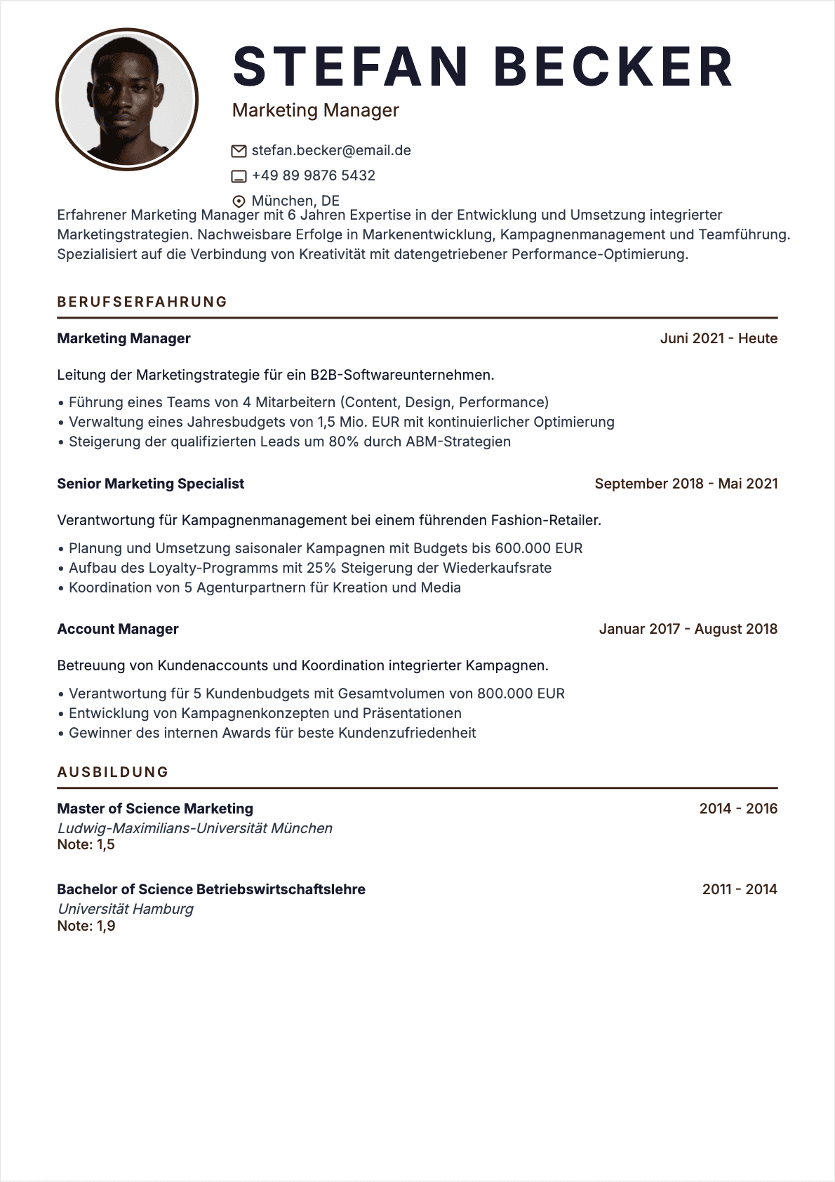 CV Marketingleiter Confirmé - Marketingleiter Lebenslauf