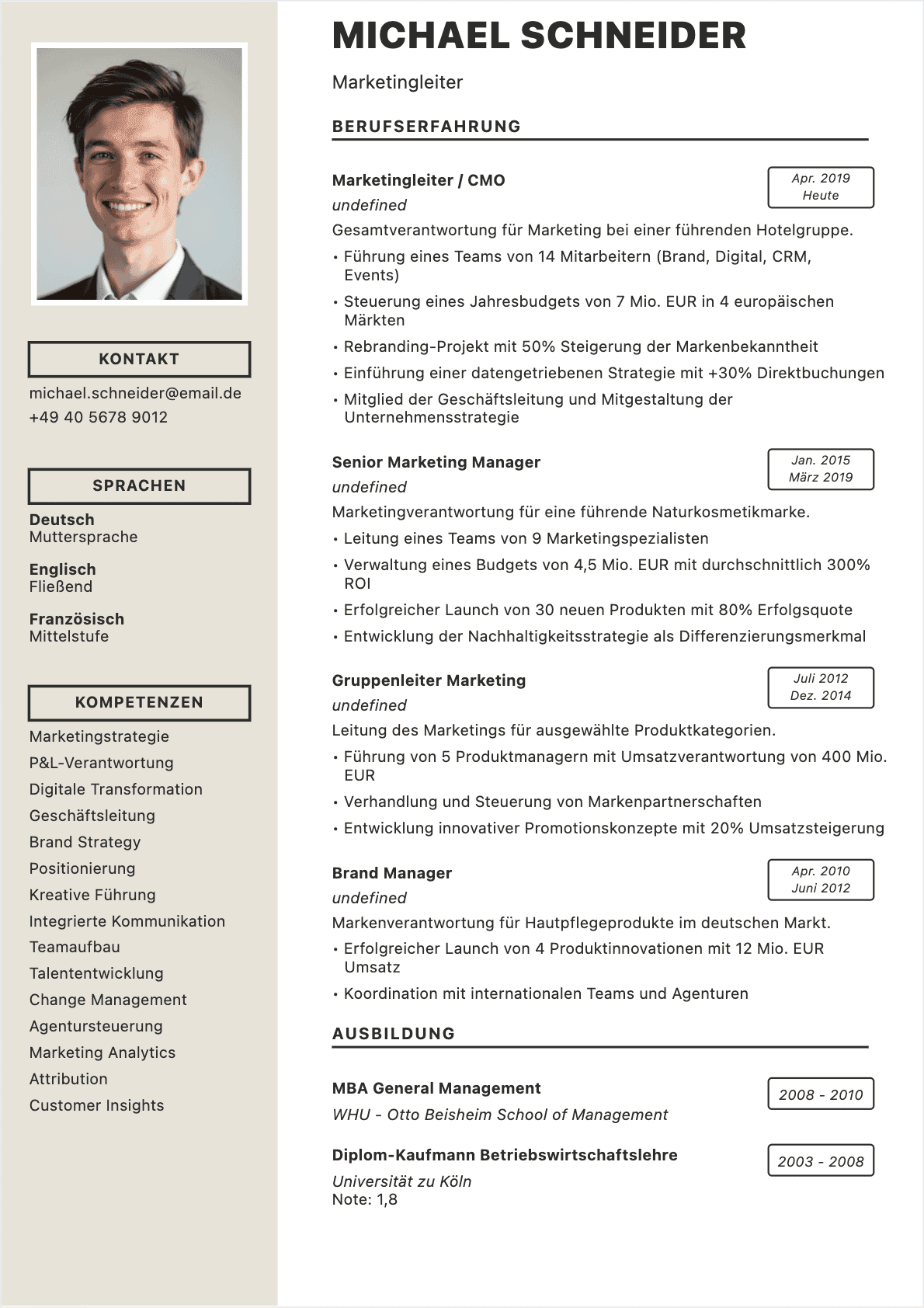 Marketingleiter Senior - Marketingleiter Lebenslauf