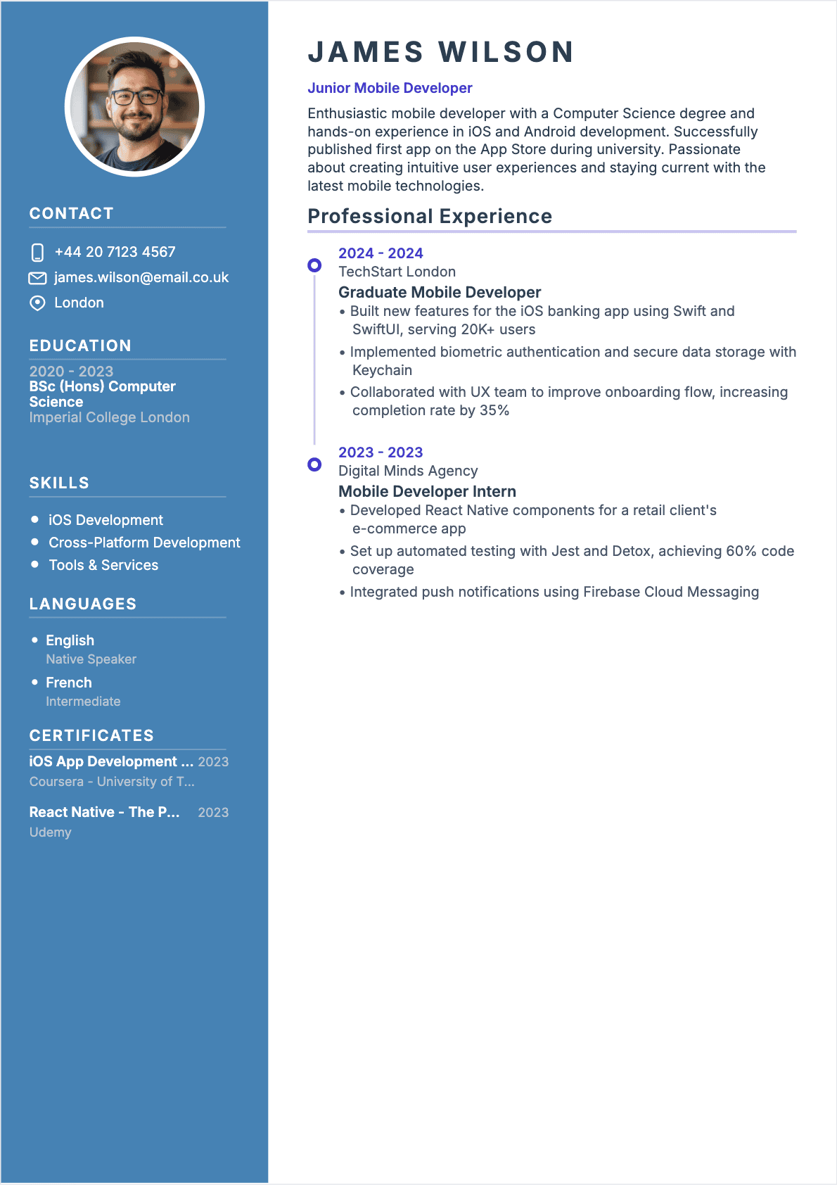 Mobile Developer Junior - Mobile Developer Resume