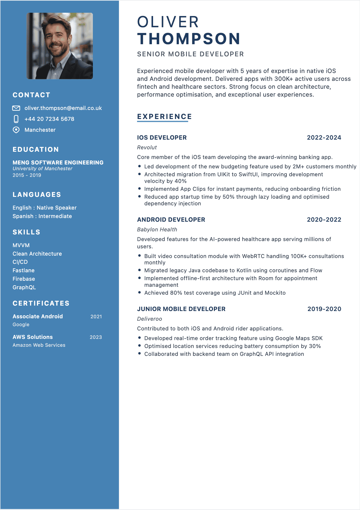 Resume Mobile Developer Confirmé - Mobile Developer Resume