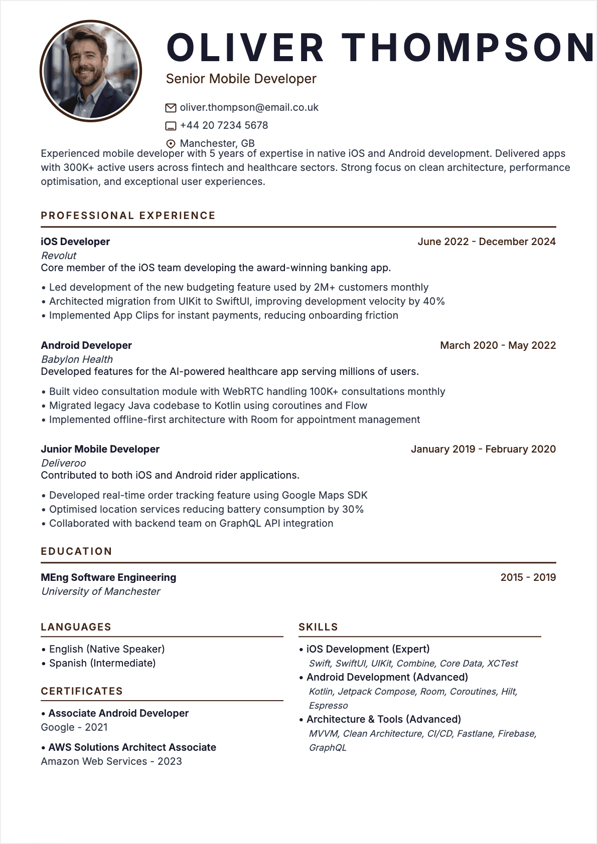 Mobile Developer Confirmé - Mobile Developer Resume