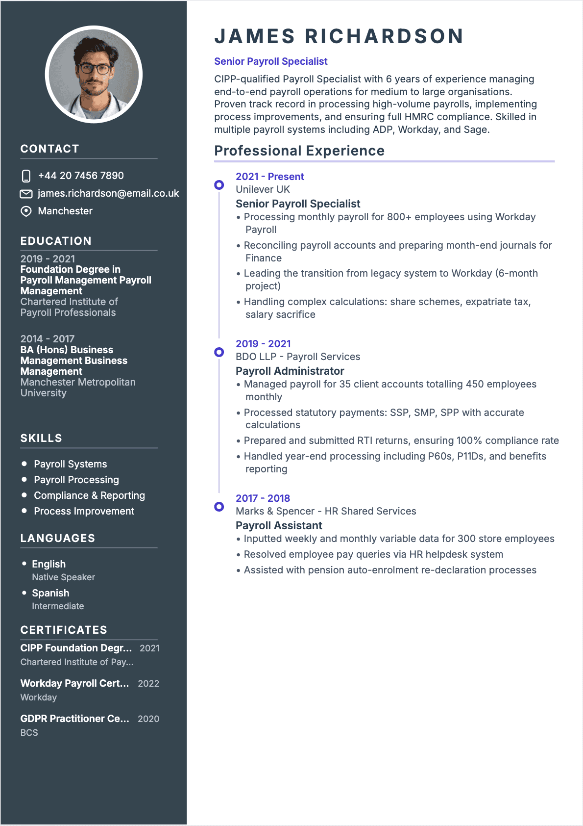 Payroll Manager Confirmé - Payroll Manager Resume