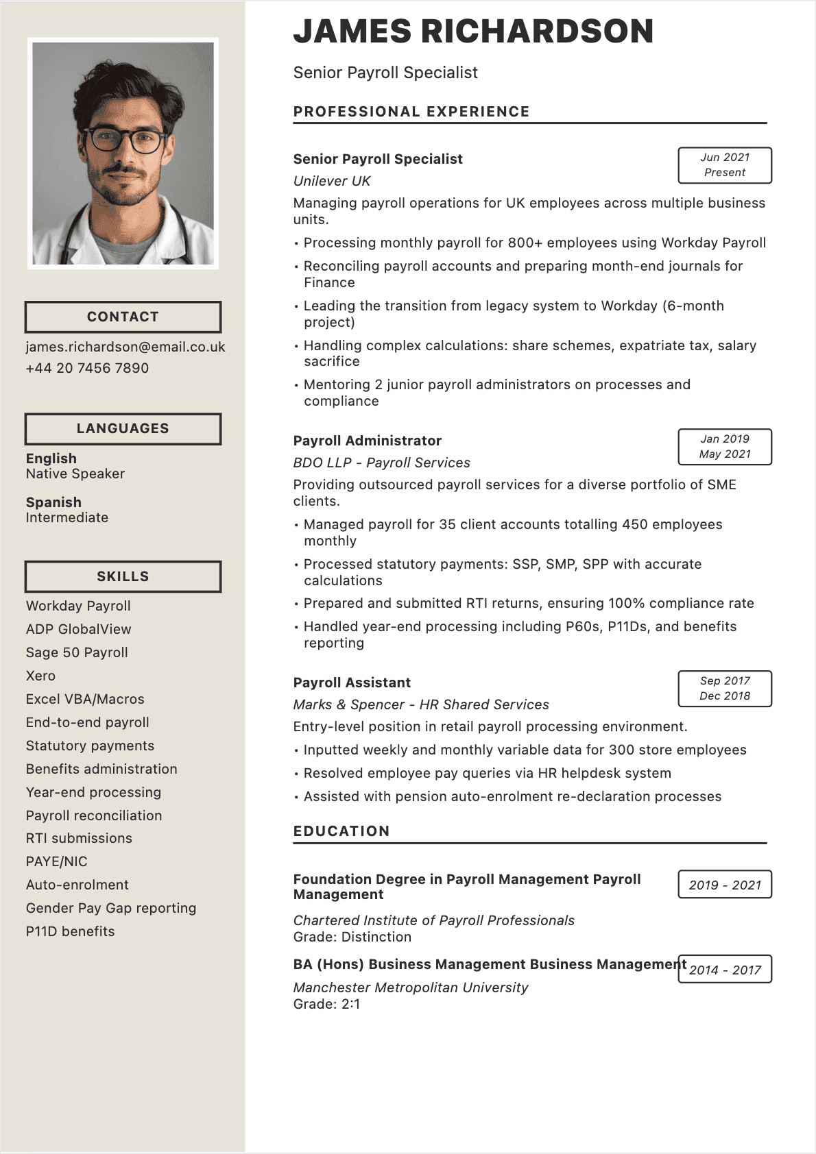 Payroll Manager Confirmé - Payroll Manager Resume