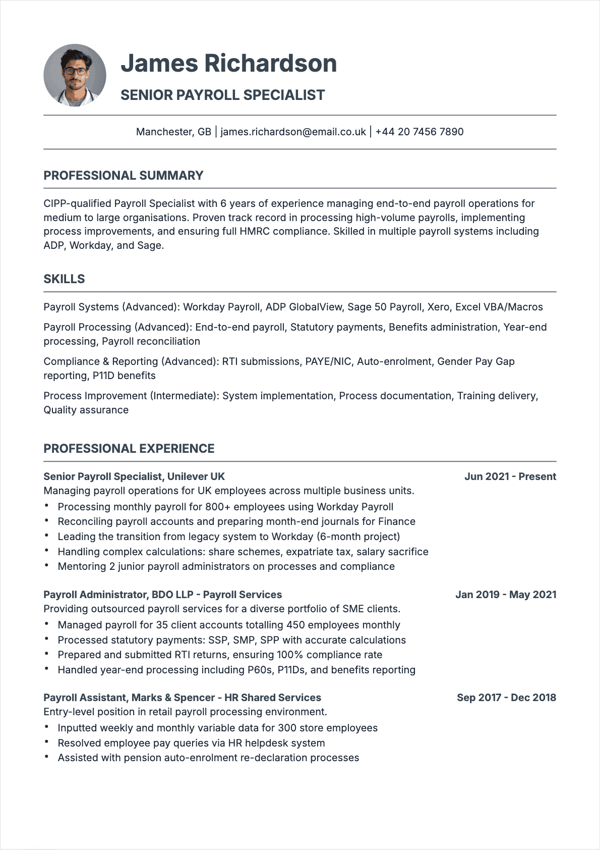 Resume Payroll Manager Confirmé - Payroll Manager Resume