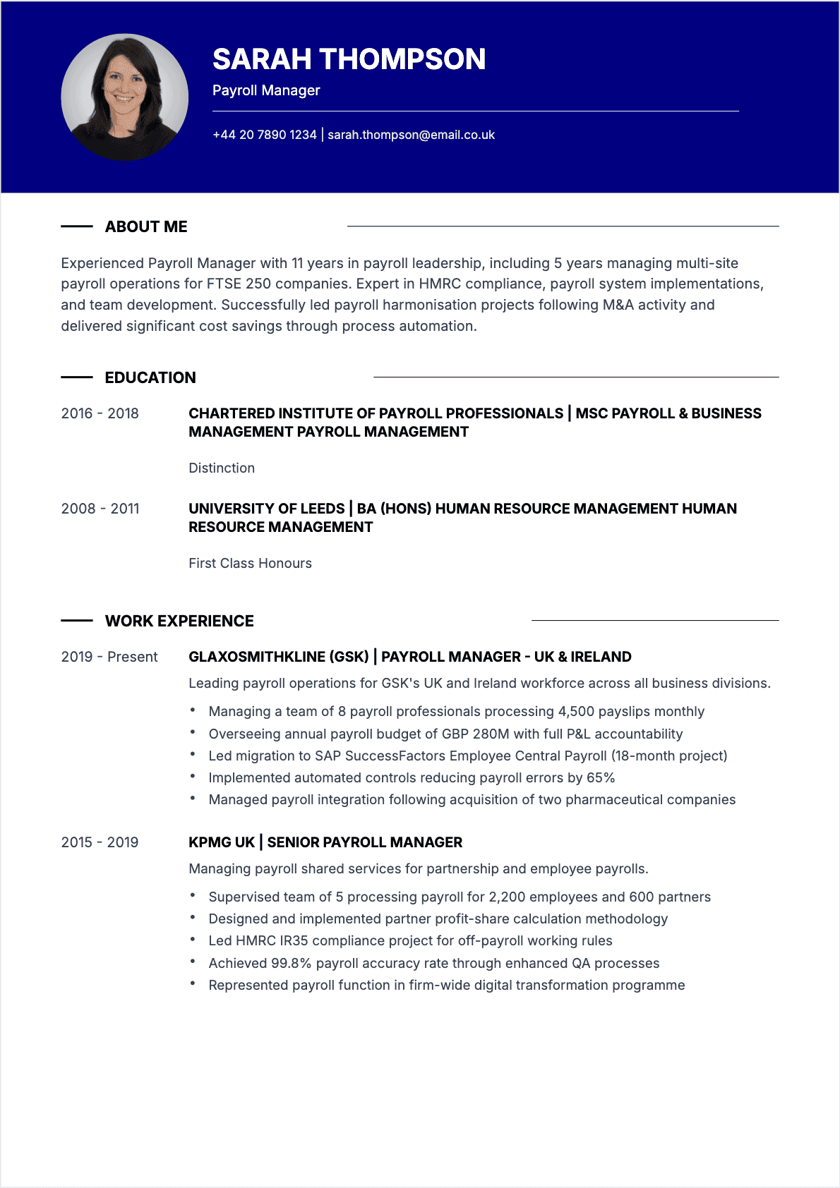 Payroll Manager Senior - Payroll Manager Resume