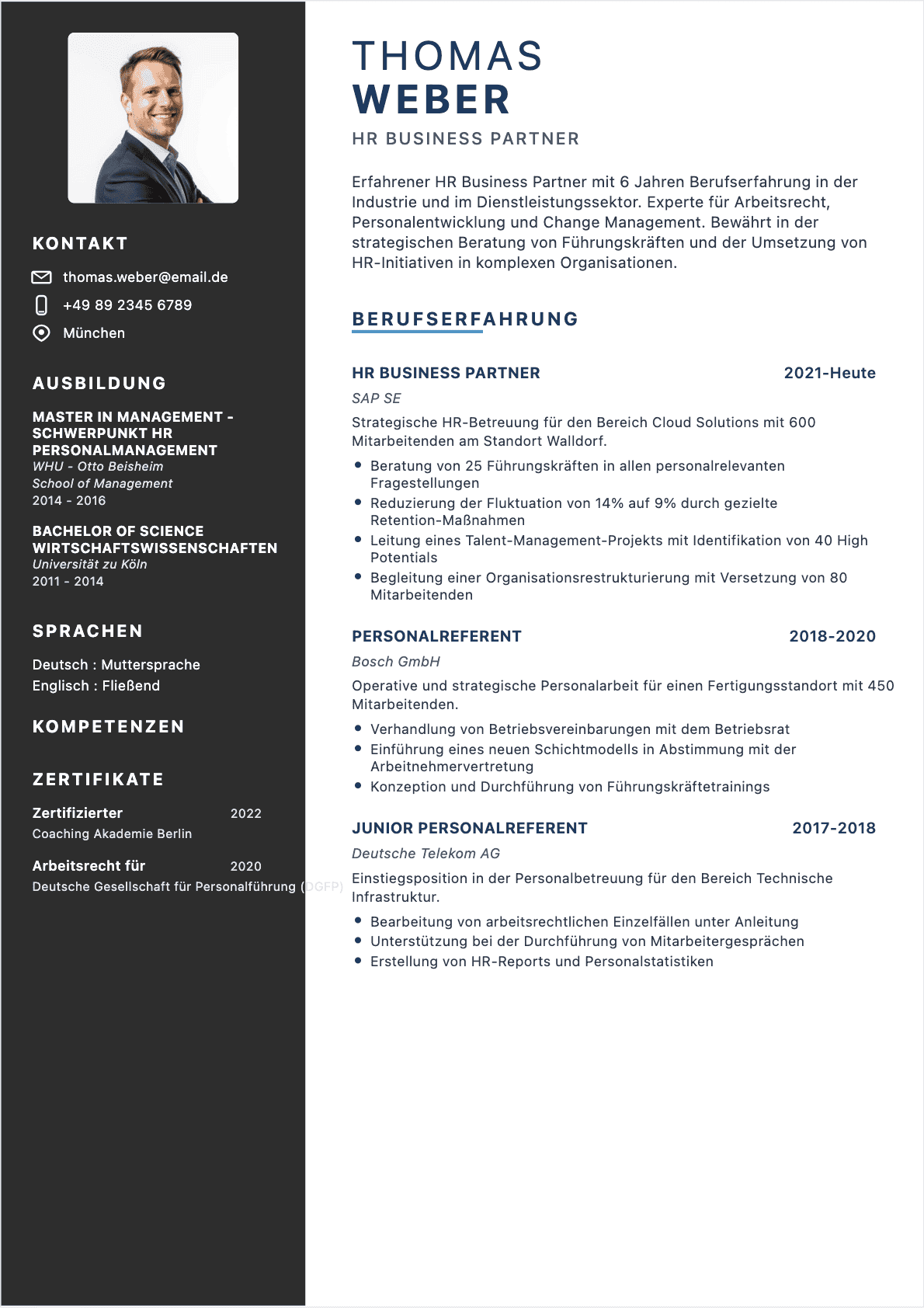 CV Personalleiter Confirmé - Personalleiter Lebenslauf