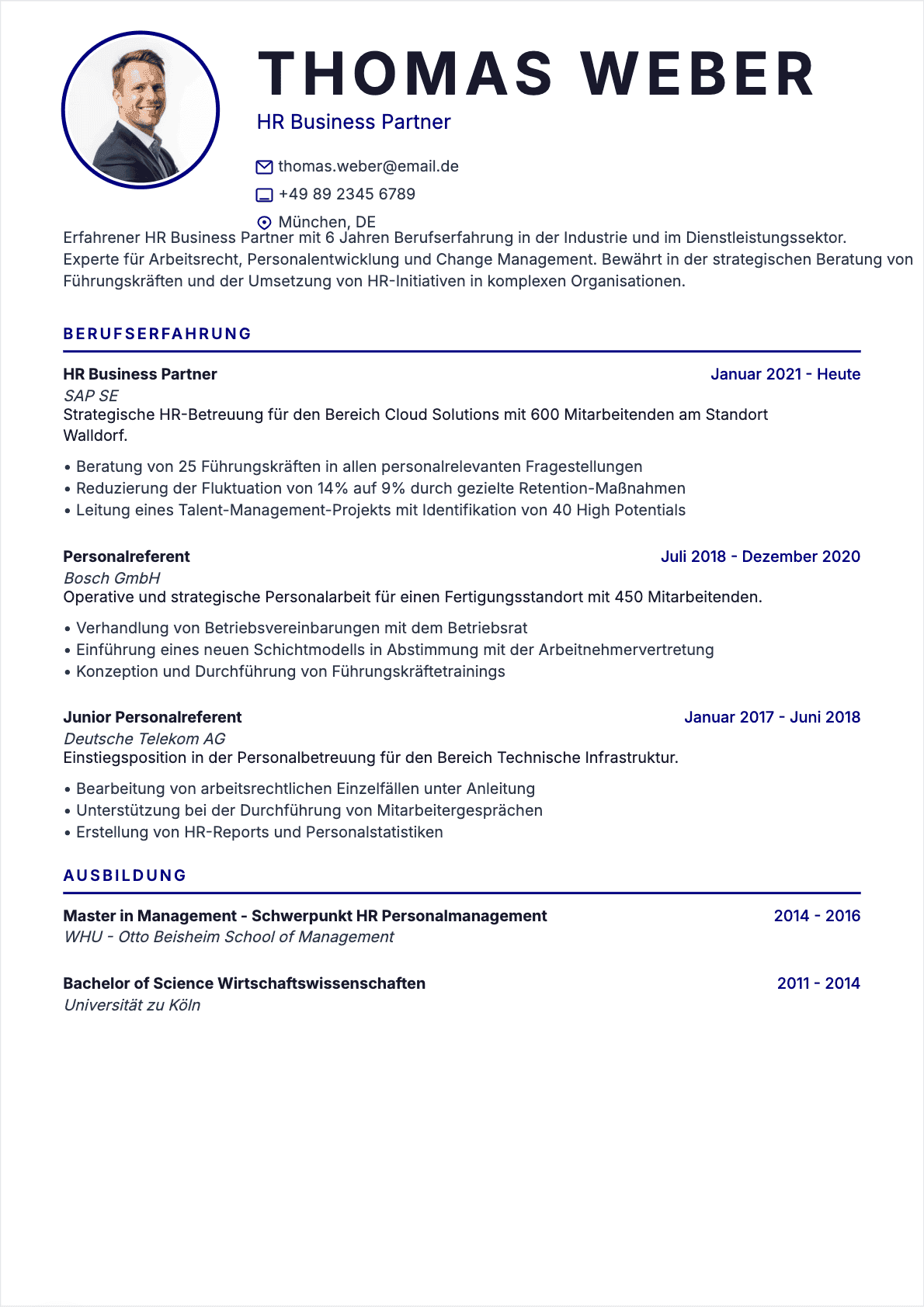 CV Personalleiter Confirmé - Personalleiter Lebenslauf