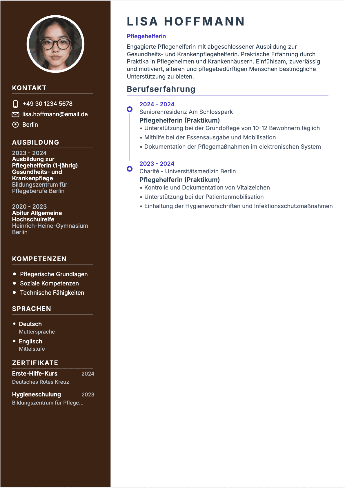 Pflegehelfer Junior - Pflegehelfer Lebenslauf