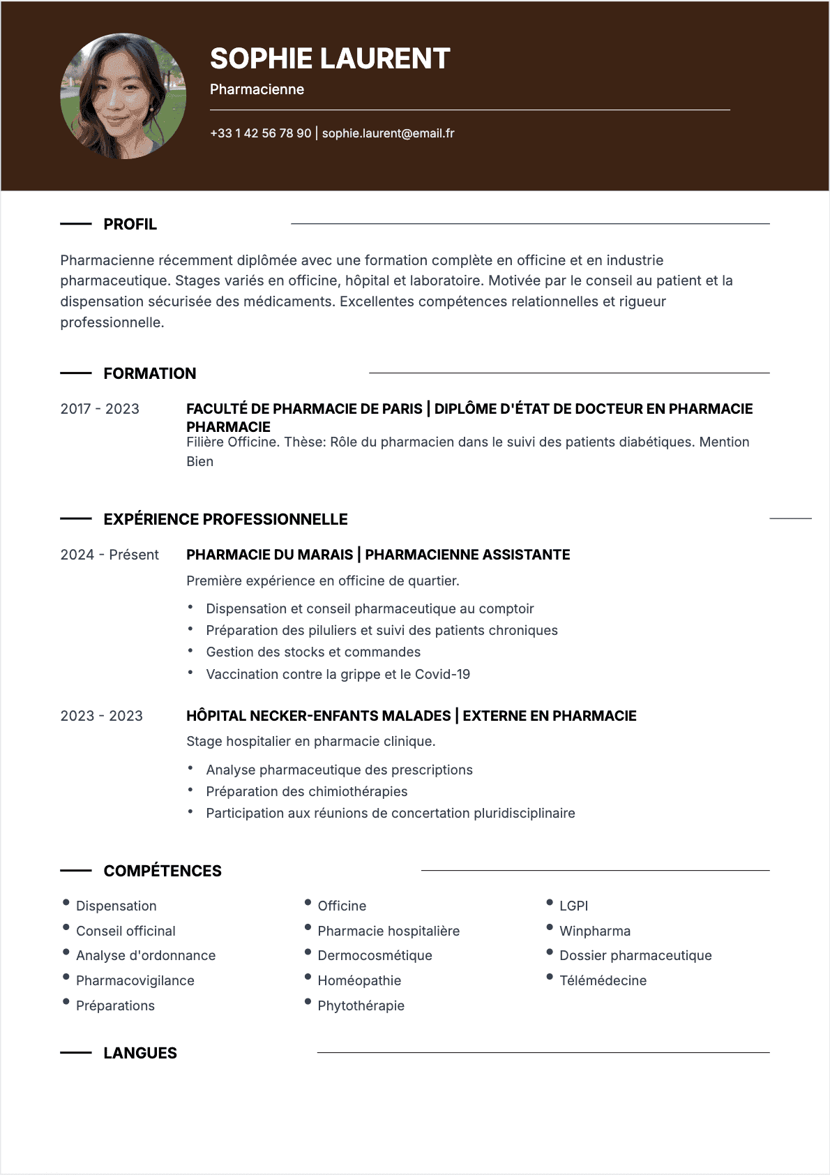 Pharmacien Junior - CV Pharmacien