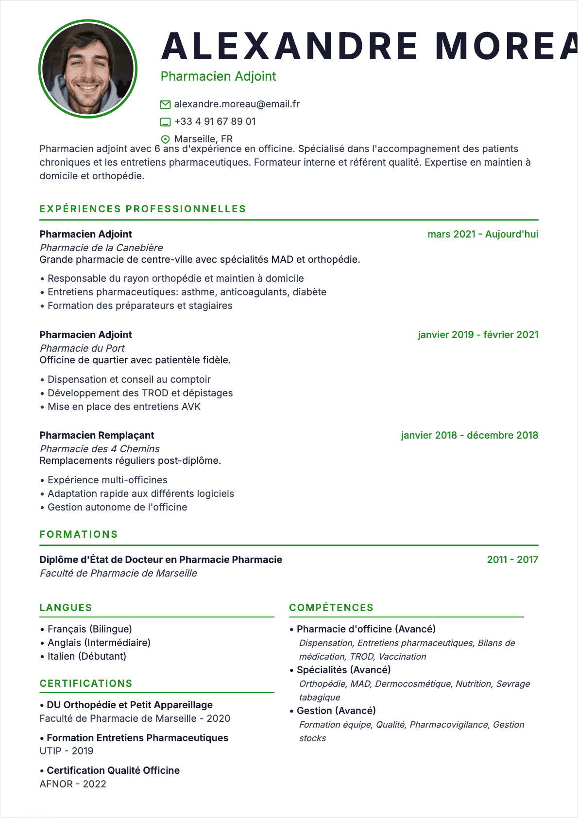 Pharmacien Confirmé - CV Pharmacien