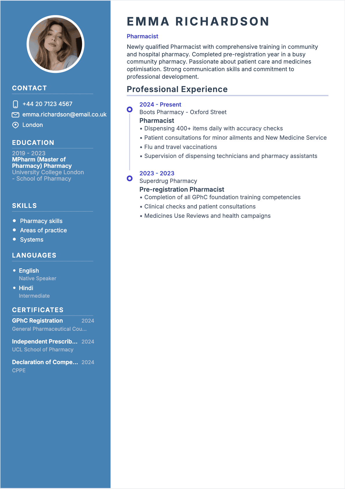 Resume Pharmacist Junior - Pharmacist Resume