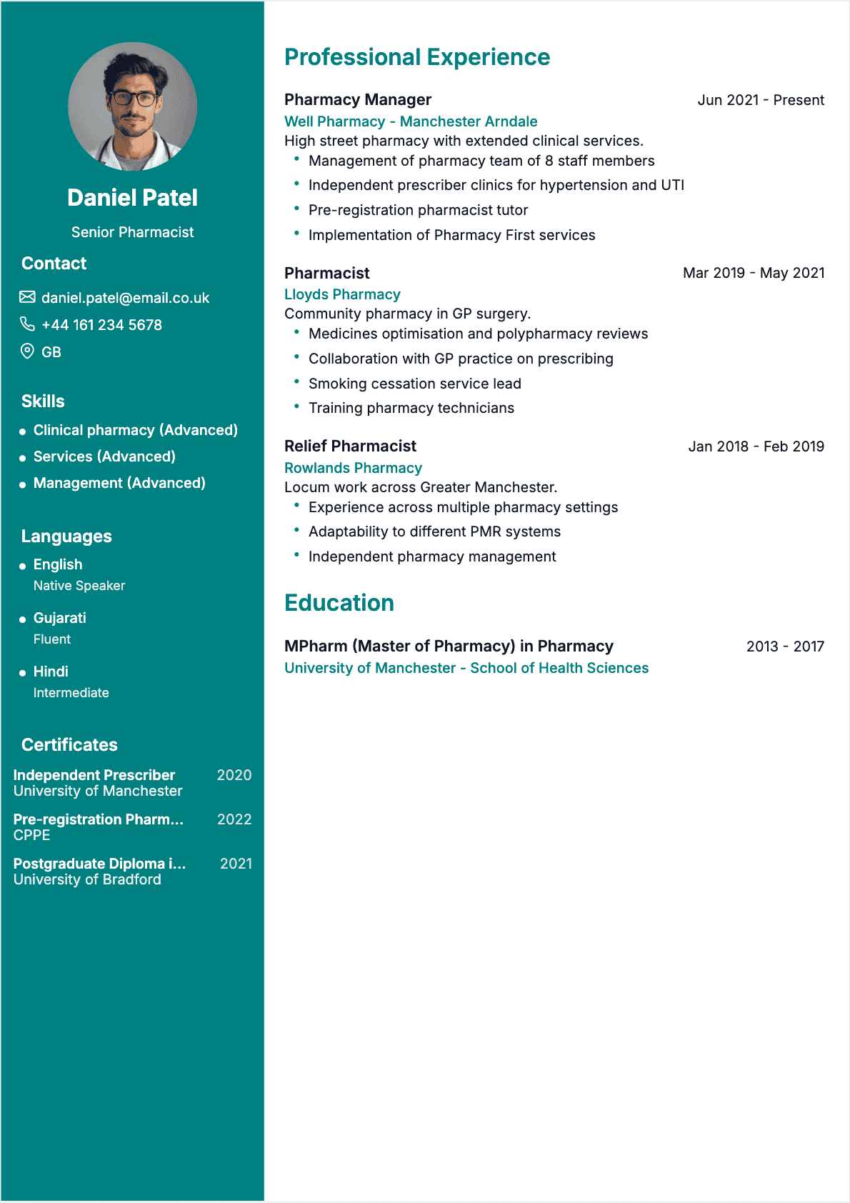 Resume Pharmacist Confirmé - Pharmacist Resume