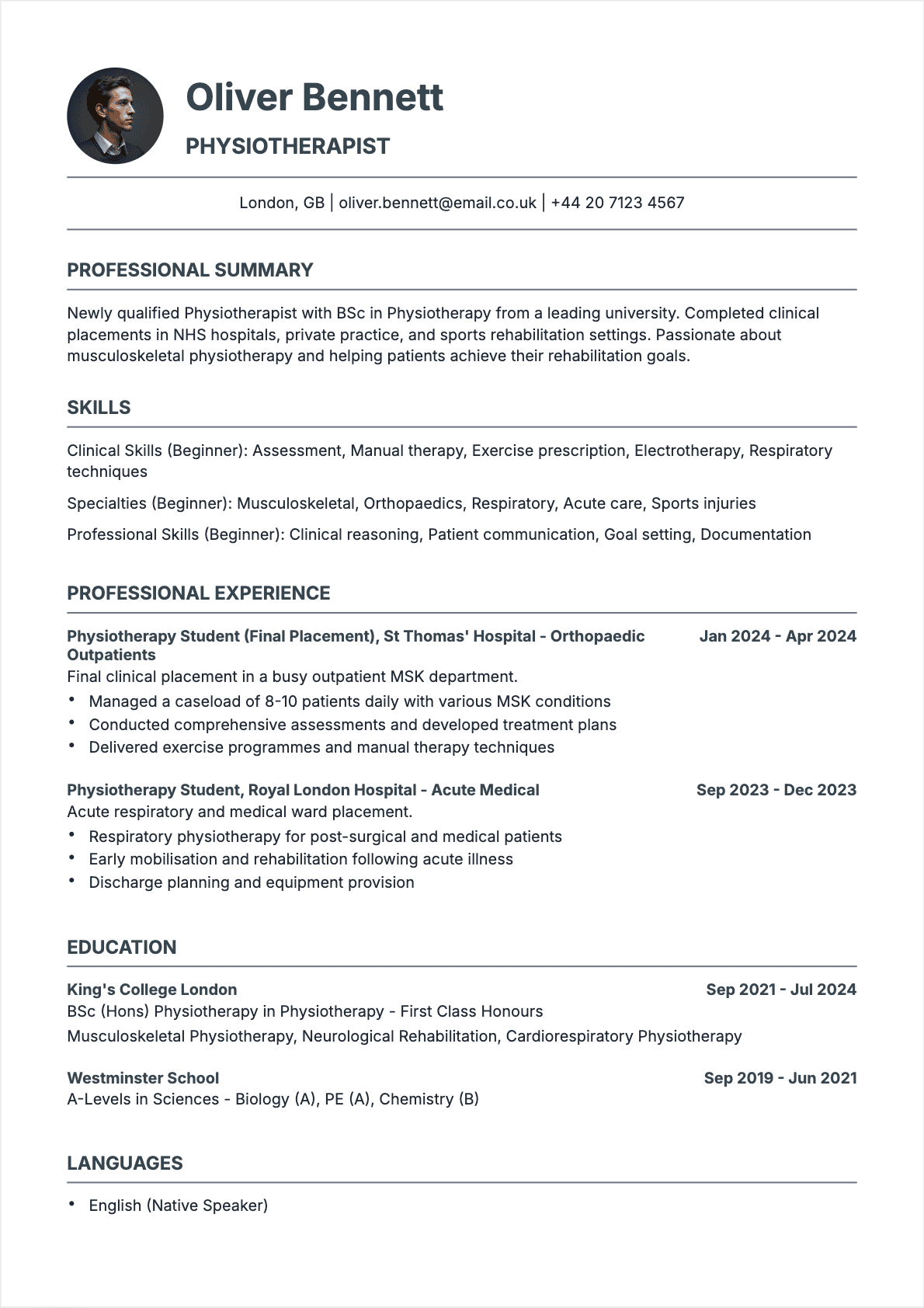 Physiotherapist Junior - Physiotherapist Resume