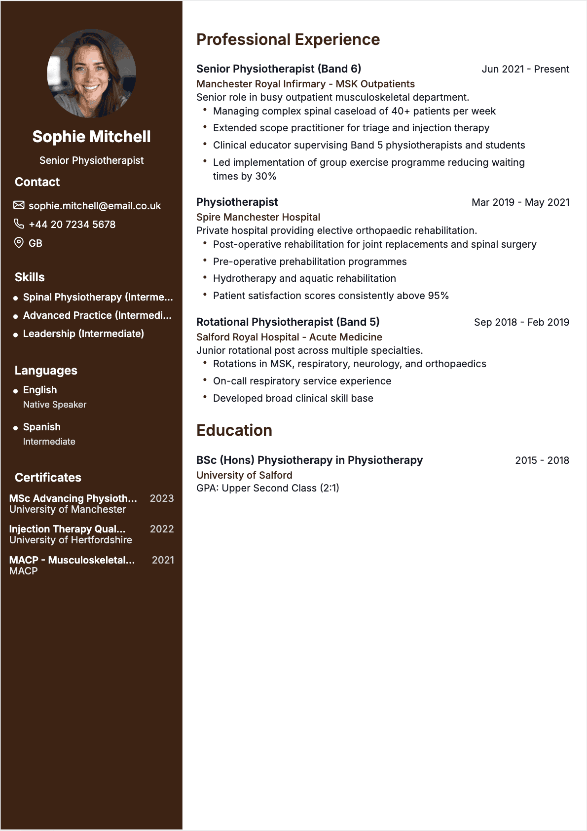 Physiotherapist Confirmé - Physiotherapist Resume