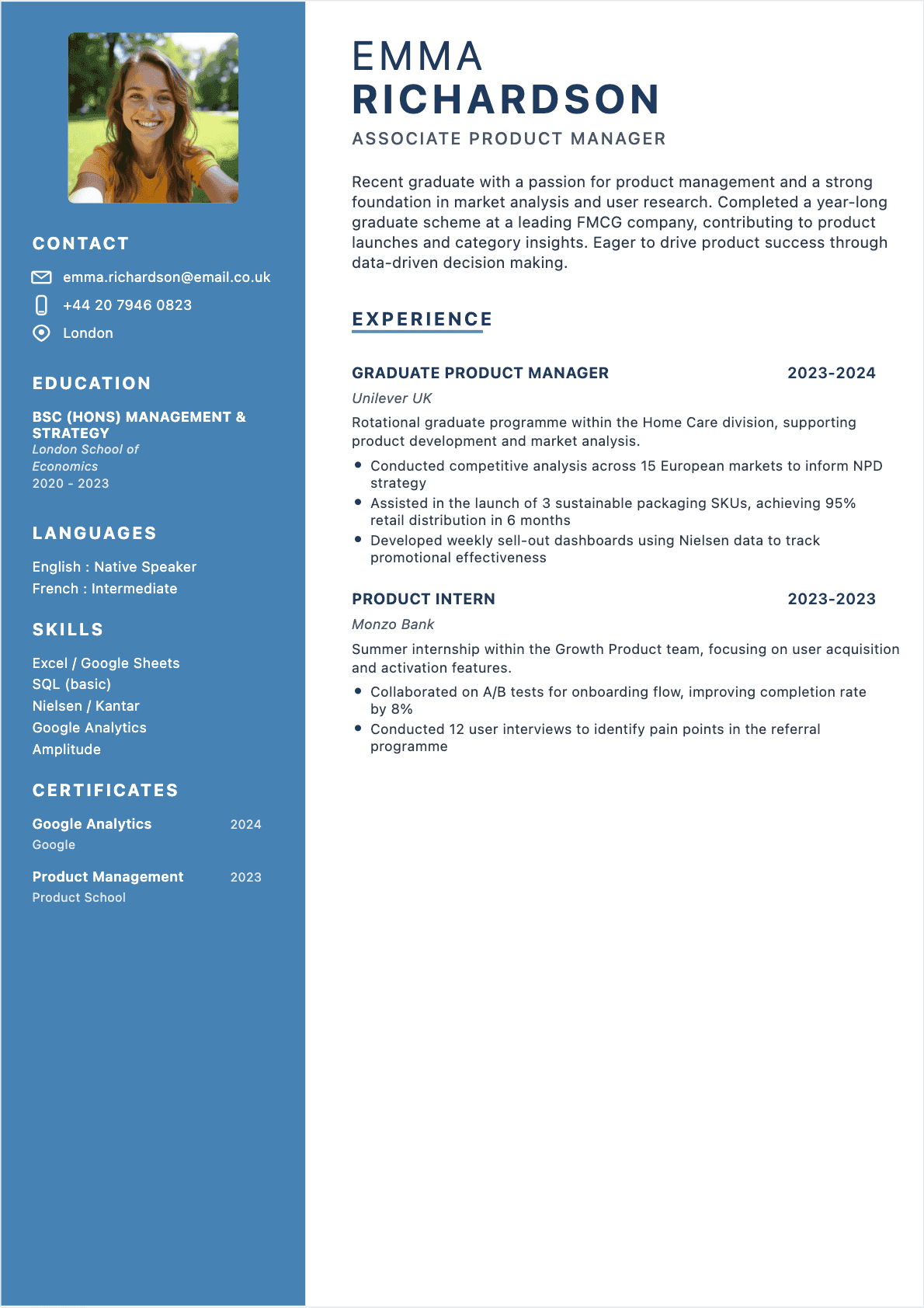 Product manager Junior - CV Product manager